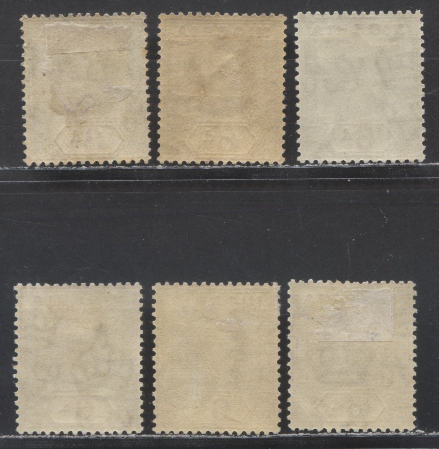 Lot 137 Nigeria SC# 28 (SG# 25a) 6d 1921 - 1933 King George V Imperium Key Plate Issue, Script CA Watermark, 6 Different Printings With Pale Violet Duty Plate Shades, 6 F/VF OG Singles, Click on Listing to See ALL Pictures, 2022 Scott Classic Cat. $48