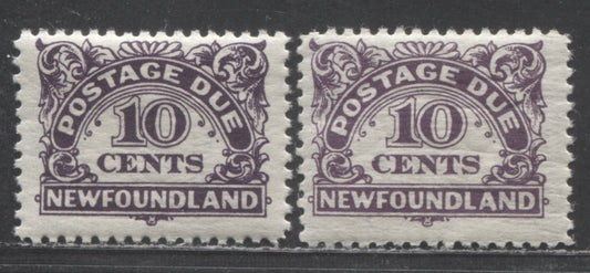 Newfoundland #J7 10c Violet & Light Violet, 1939 Postage Due Stamps Issue, 2 FNH Singles Watermarked