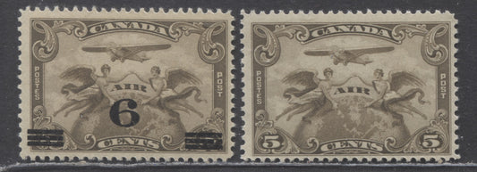 Canada #C3 6c on 5c Brown Olive Two Winged Figures, 1932 Surcharge Issues, 2 FNH Singles