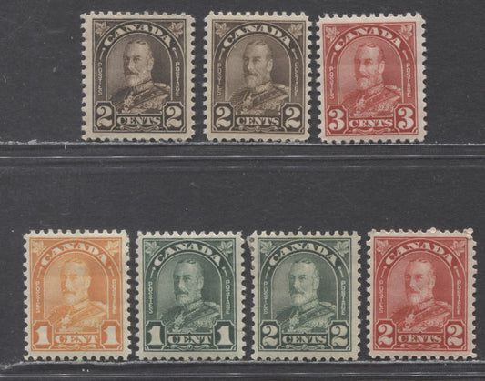 Canada #162-166b, 167 1c-3c Orange-Carmine King George V, 1930-1931 Arch/Leaf Issue, 10 FNH Singles
