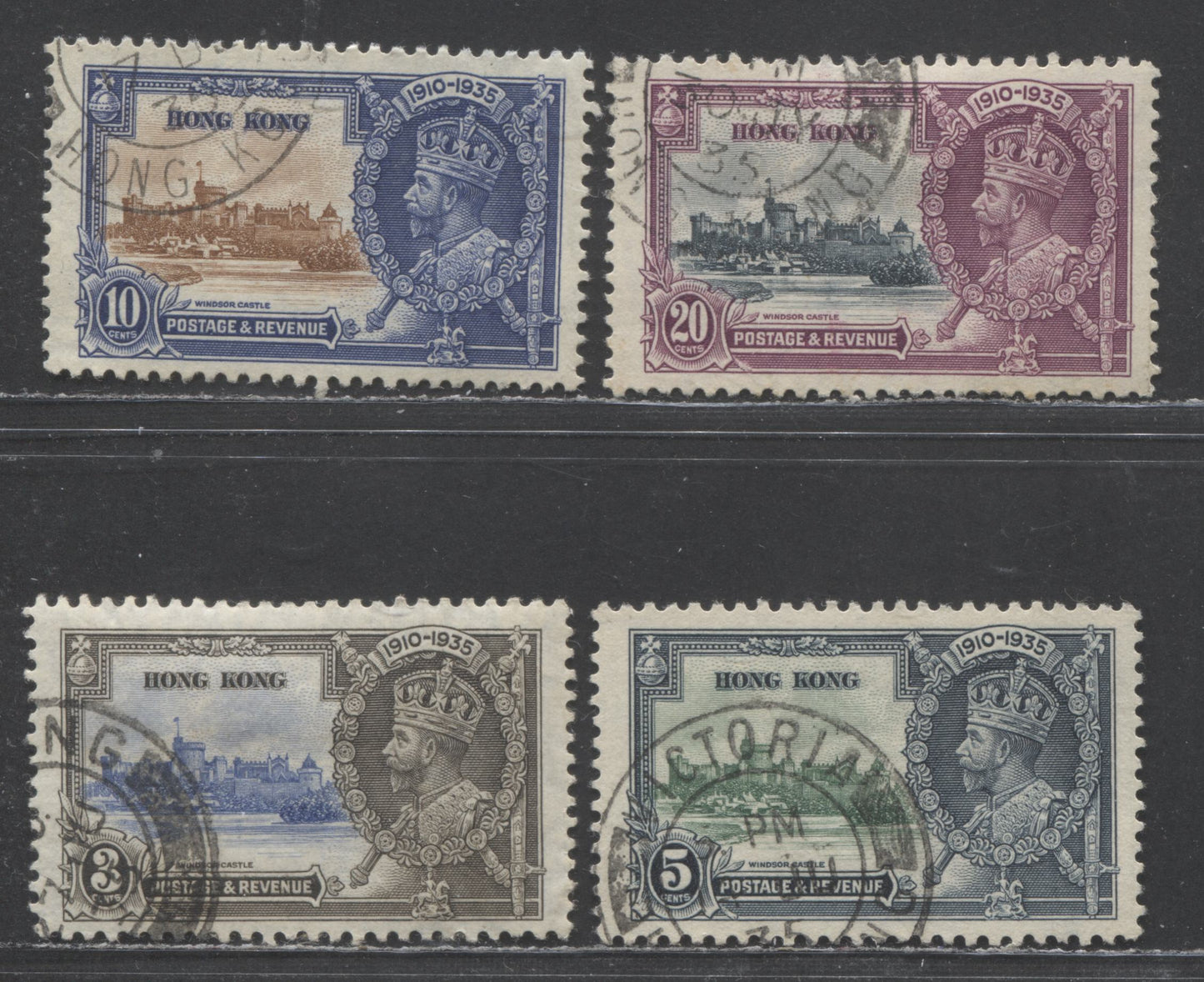 Hong Kong SC#147-150 1935 Silver Jubilee Issue, 4 Fine/Very Fine Used Singles, Click on Listing to See ALL Pictures, 2022 Scott Classic Cat. $18.75 USD