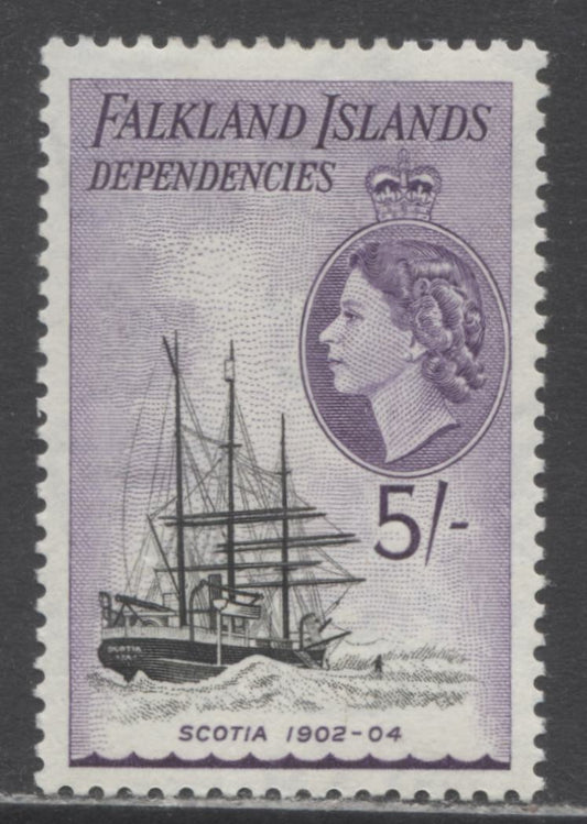 Falkland Islands SC#1L31 5/- Violet 1954 Ship Definitives, A VFLH Single, Click on Listing to See ALL Pictures, Estimated Value $18 USD