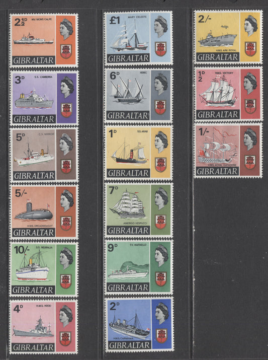 Gibralter SC#186-199 1967-1969 Ship Definitives, 15 VFLH Singles, Click on Listing to See ALL Pictures, Estimated Value $20 USD