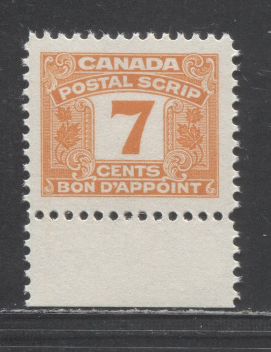 Lot 32 Canada #FPS47 7c Orange , 1967 Third Issue Postal Scrip, A VFNH Single