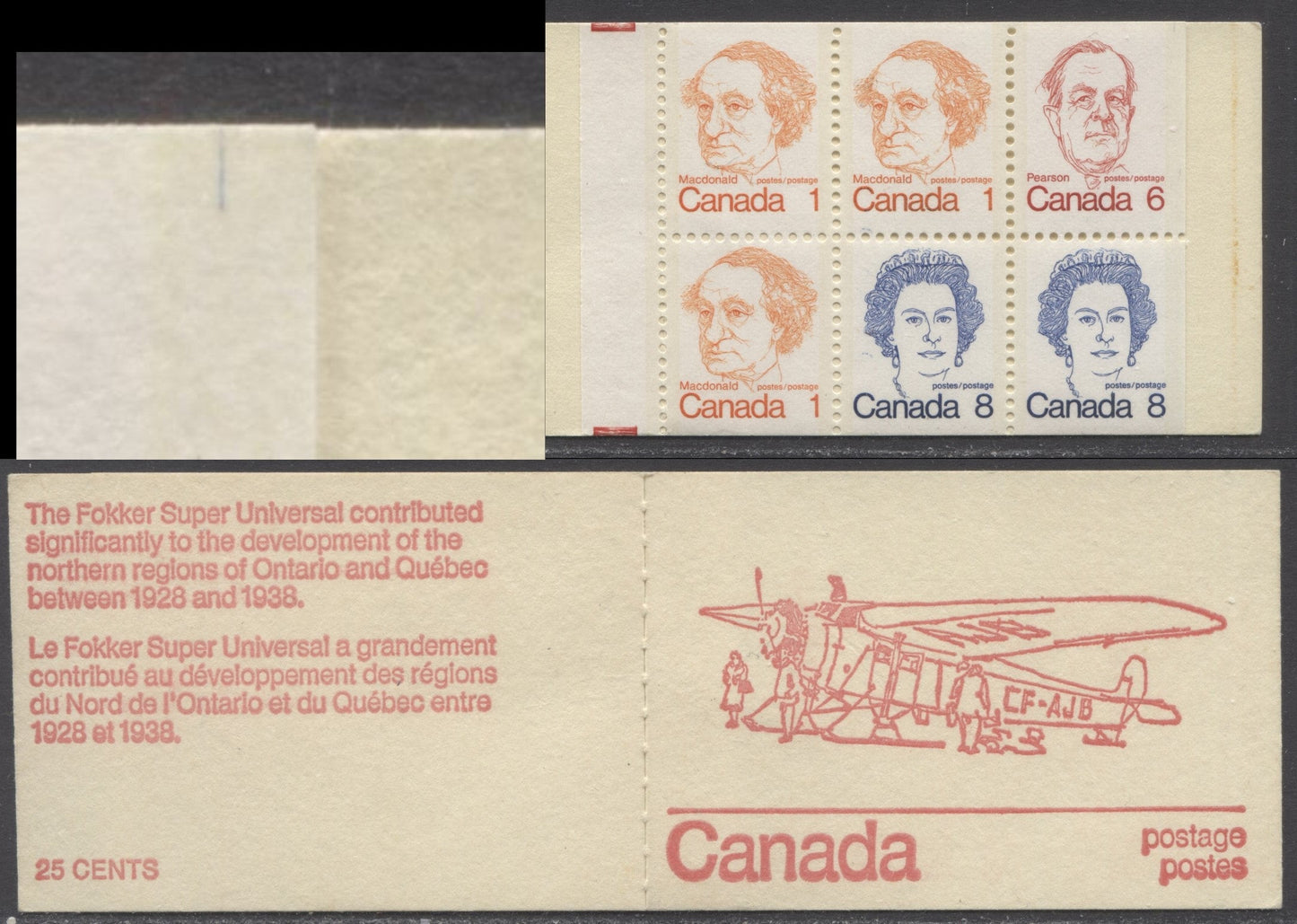 Canada #BK74g,q, 1972-1978 Caricature Issue, 3 Complete 25c Booklets, Dead Covers, DF/DF, LF/LF & DF/DF Vertical Ribbed