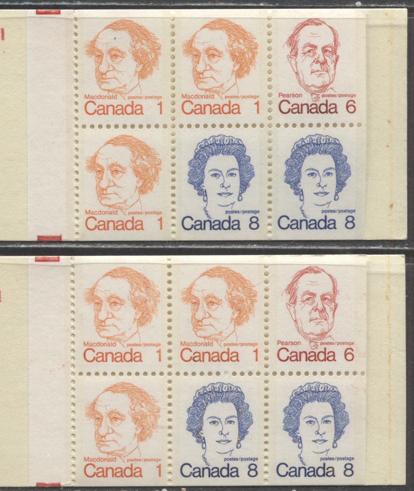 Canada #BK74k,i 1972-1978 Caricature Issue, 2 Complete 25c Booklet, LF Covers, NF/NF & HF/HF Ribbed Pane, Unlisted Booklet Varieties