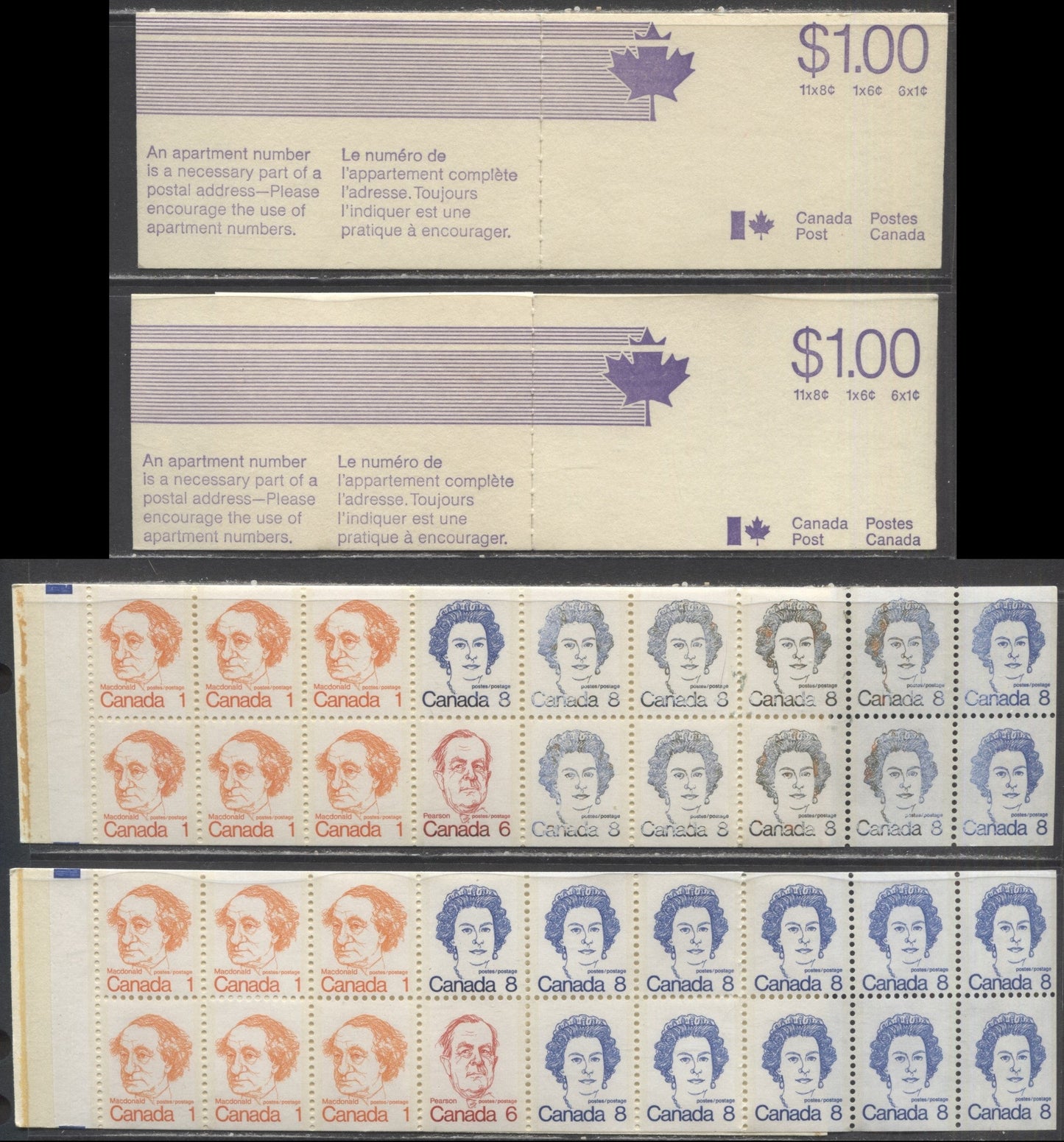 Canada McCann #BK75 1972-1978 Caricature Issue, 2 Complete $1 Booklets, DF Covers, Two Types Of LF Panes