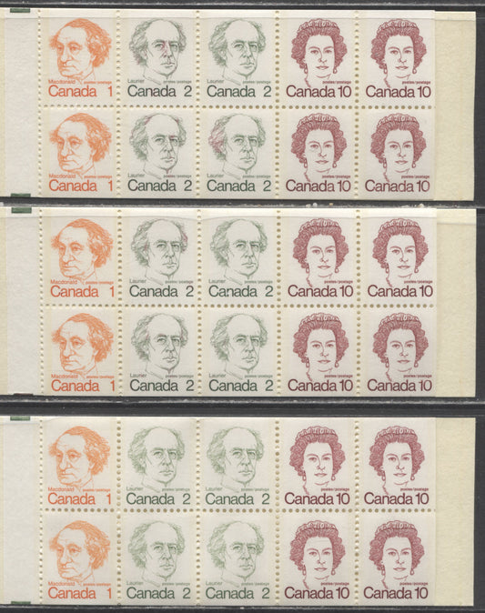 Canada McCann #BK76a&var 1972-1978 Caricature Issue, 3 Complete 50c Booklets, HF Covers, DF-fl Panes, Normal & Pale Shades