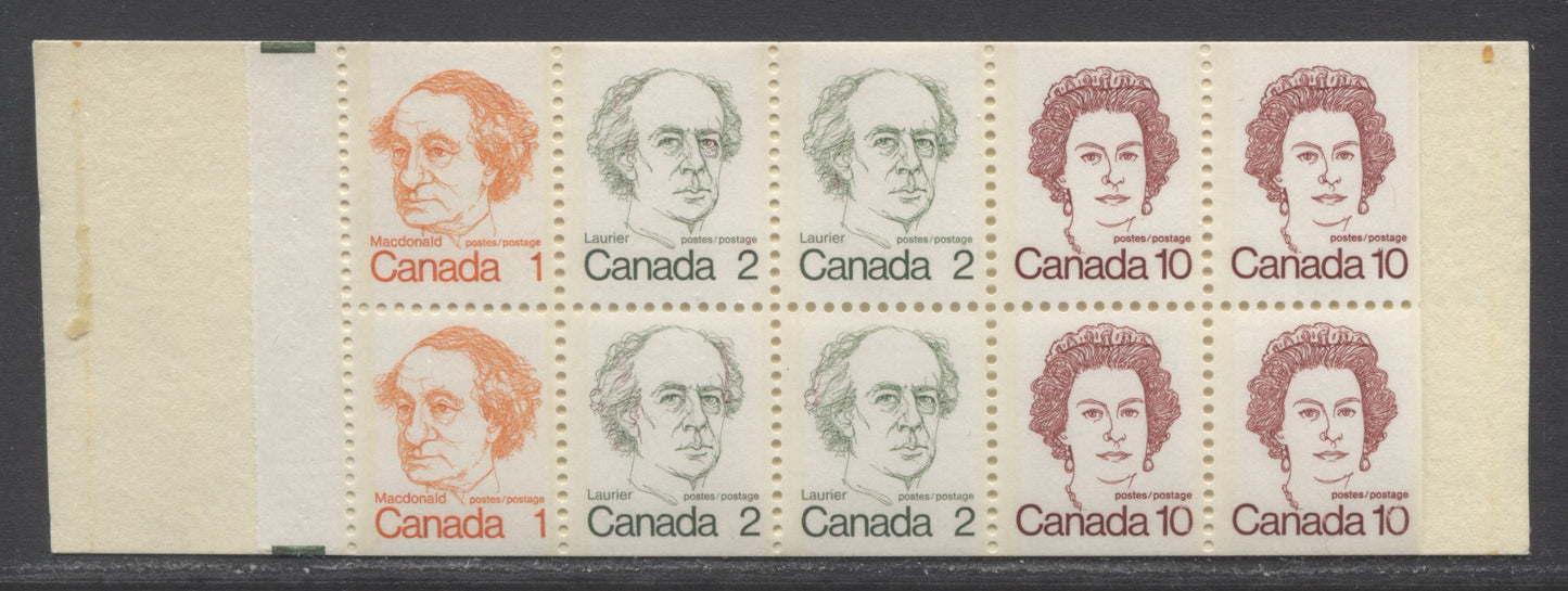 Canada #BK76a var, 1972-1978 Caricature Issue, A VFNH 50c Counter Booklet With HF Cover, DF-fl Pane