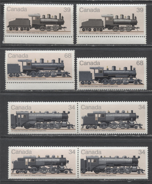 Canada #1072-1074 34c-68c Multicolored GT Class K2 - CGR Class H4D, 1985 Canadian Locomotive Issue, 6 VFNH Horizontal Pairs & Singles With Some Shade Variations