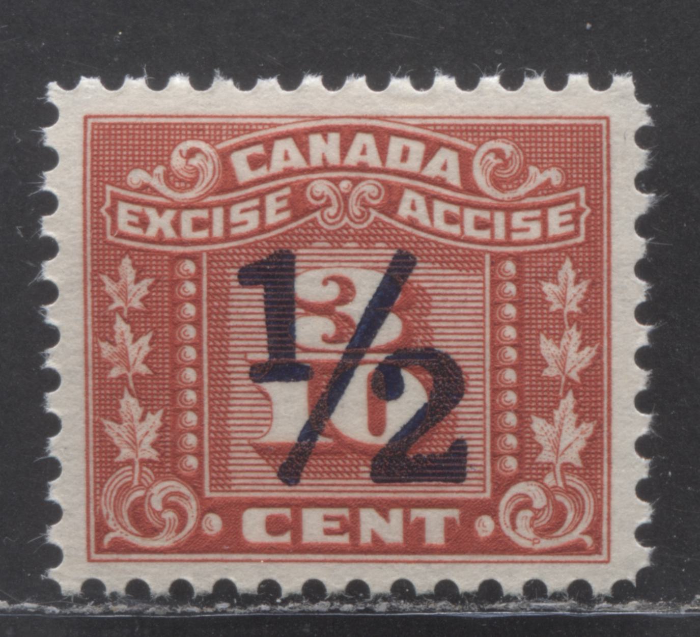Lot 45 Canada #FX109 1/2c On 3/10c Red, 1932 - 1948 Surcharge On Three Leaf Excise Issue, A VFNH Single With Yellowish Gum
