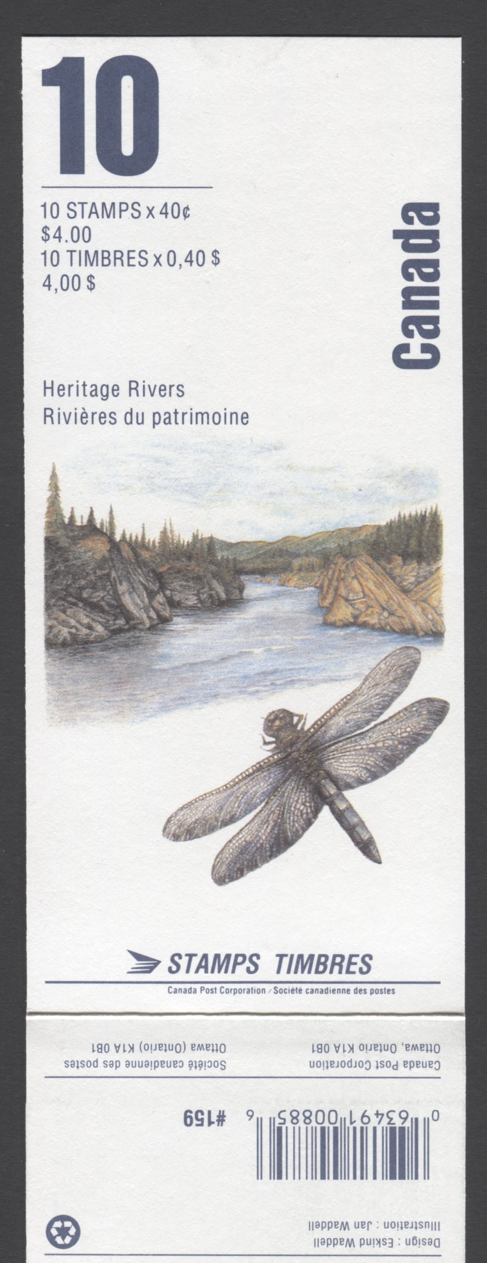 Canada #BK131a-b (SG #SB141) 1991 Heritage Rivers Issue, Complete $4  Booklet, Front Cover