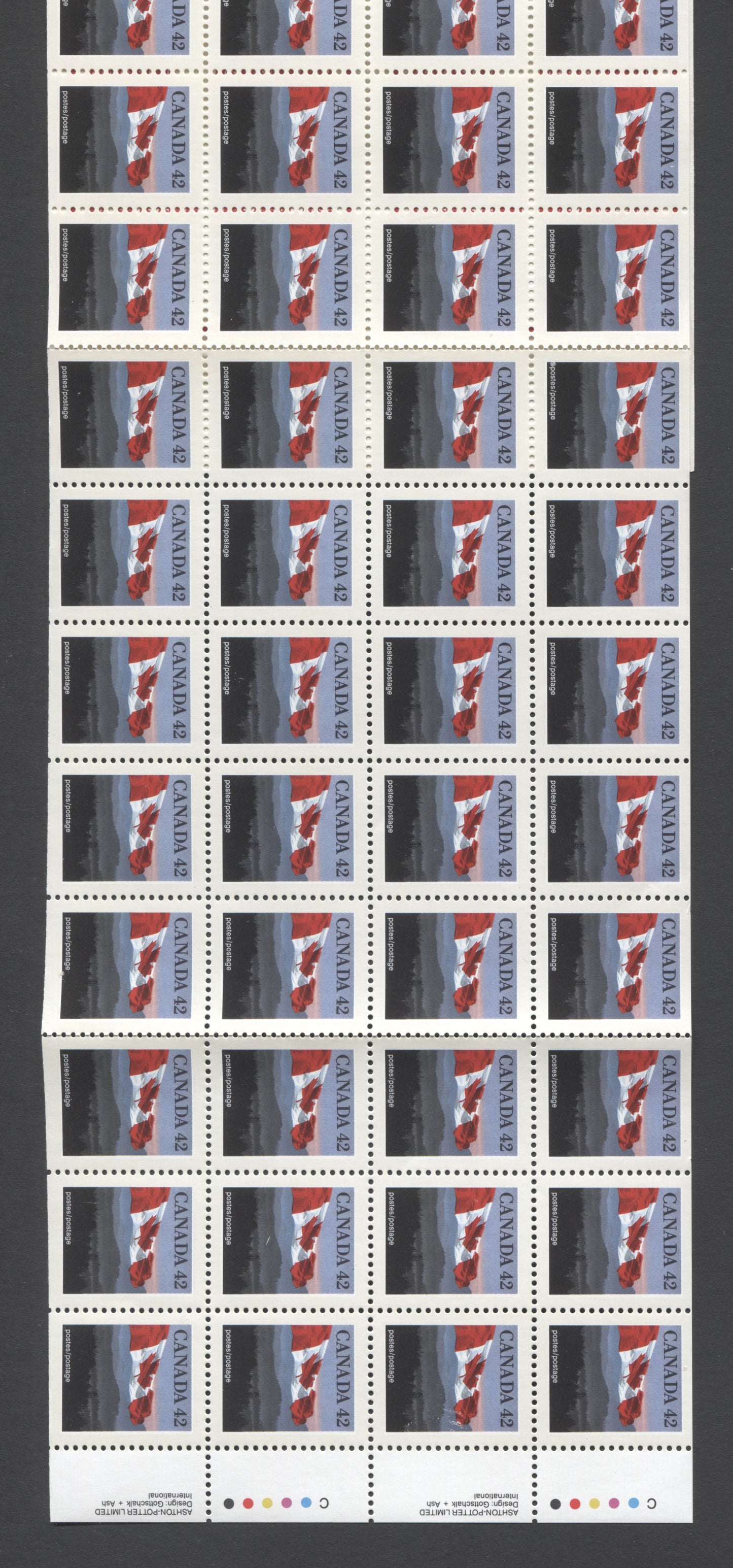 Canada #BK139a-c 1991-1998 Fruit and Flag Definitive Issue, Complete $21 Booklet, Coated Papers Paper, Dead Paper, 4 mm GT-4 Tagging