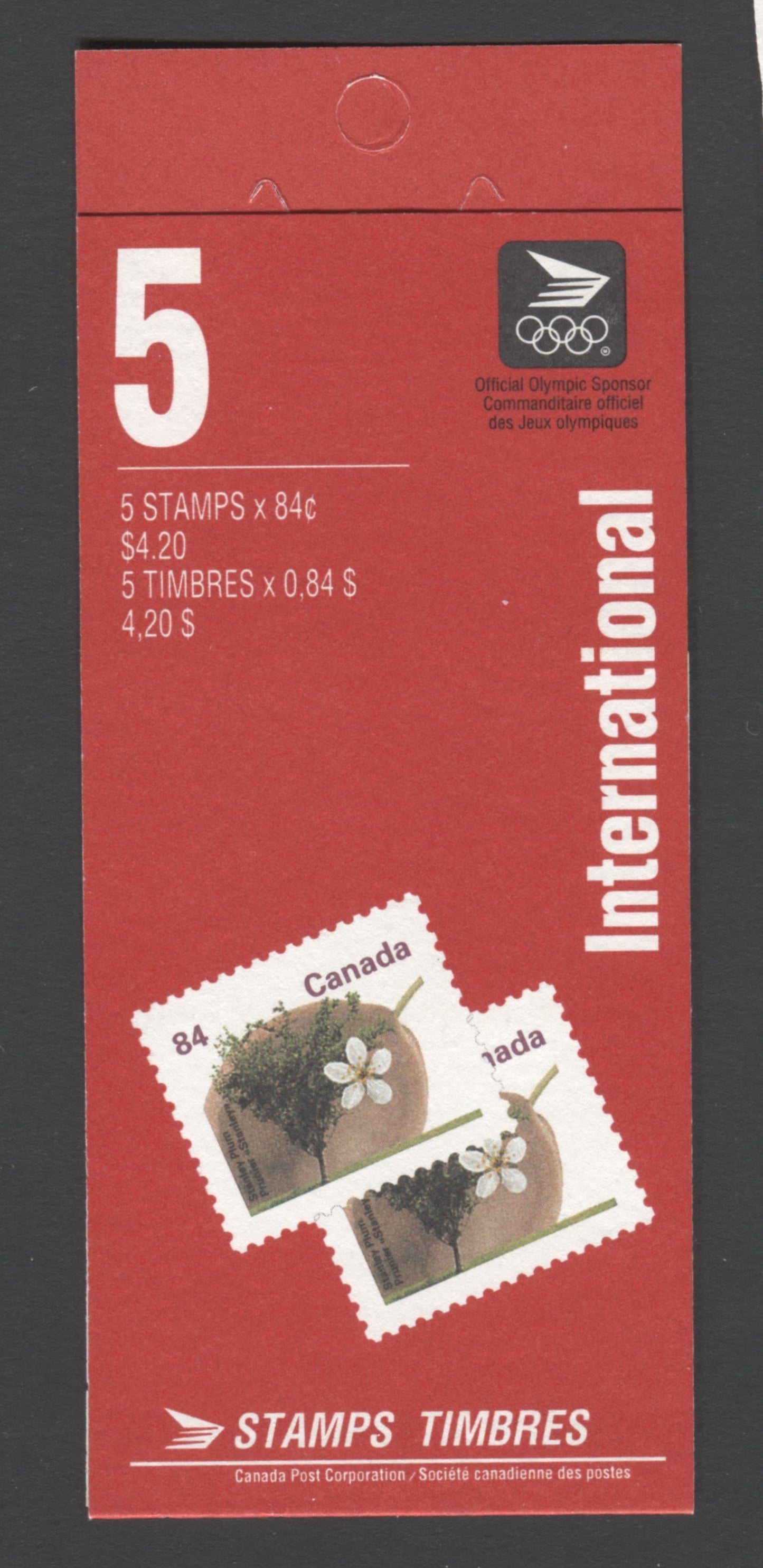 Canada #BK143a-c 1991-1998 Fruit and Flag Definitive Issue, Complete $4.20 Booklet, Coated Papers Paper, Dead Paper, 4 mm GT-4 Tagging