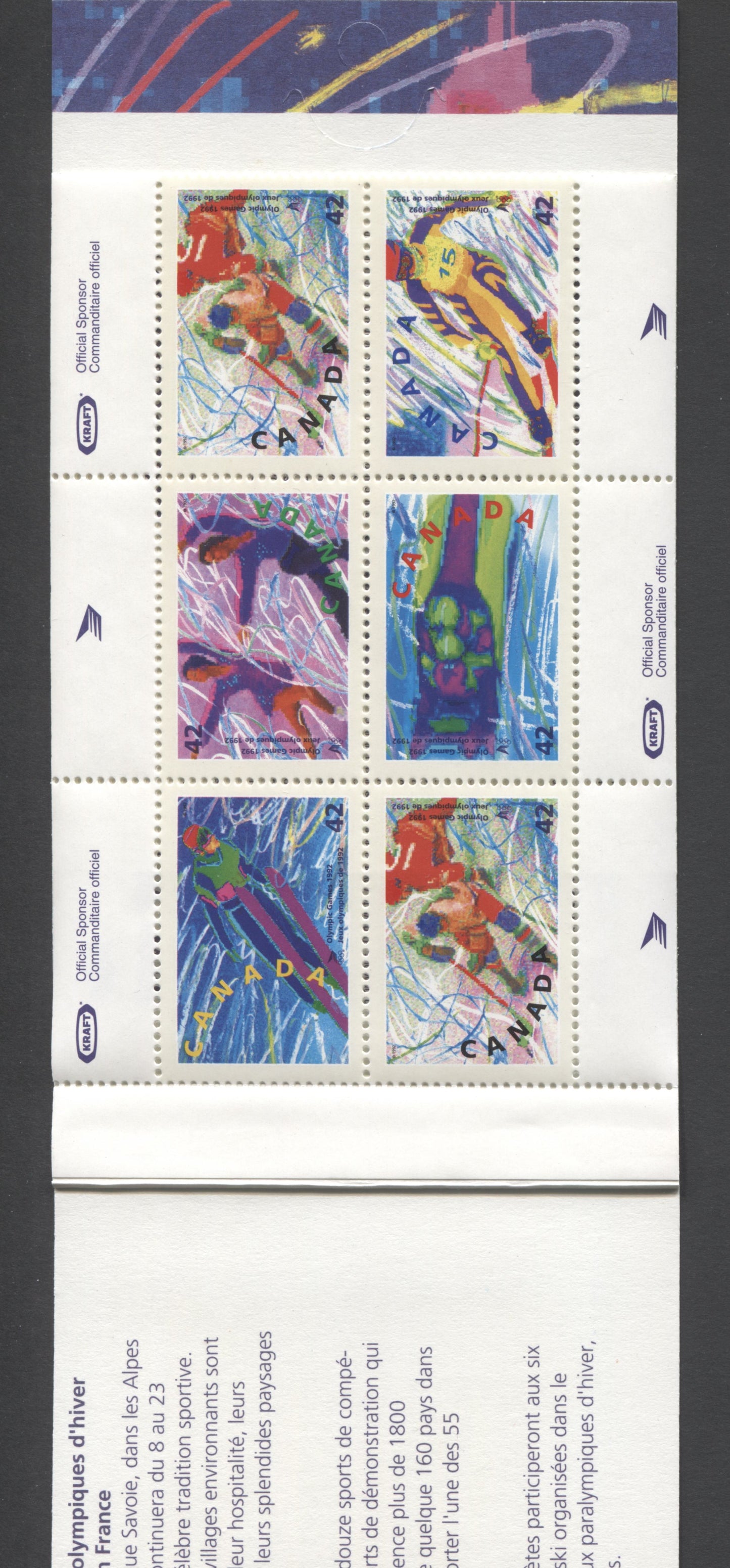 Canada #BK144a-c 1992 Winter Olympics Issue, Complete $4.20  Booklet, Coated Papers Paper, Dead Paper, 4 mm GT-4 Tagging