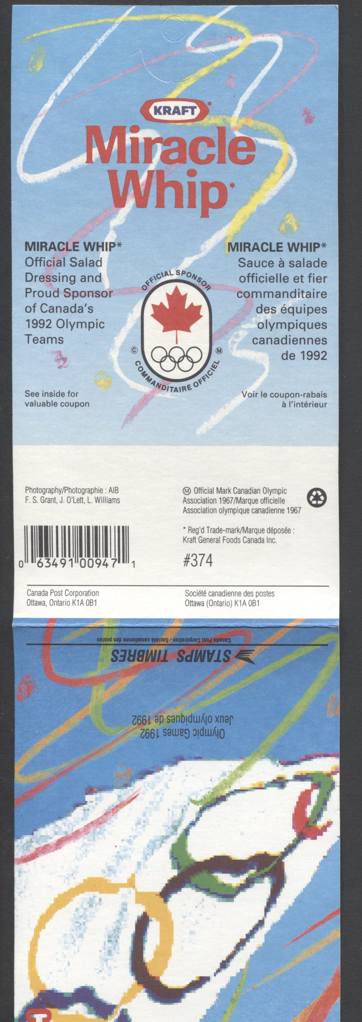 Canada #BK146a-d 1992 Summer Olympics Issue, Complete $4.20  Booklet, Harrison Paper, Dead Paper, 4 mm GT-4 Tagging