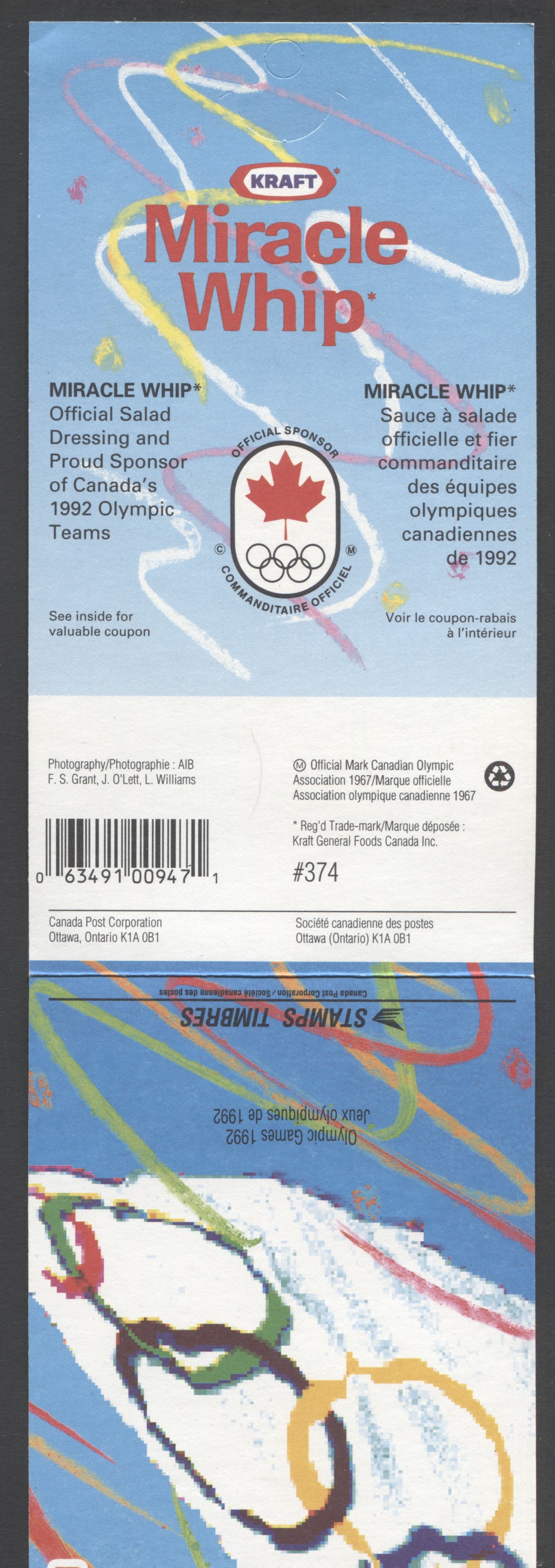 Canada #BK146a-d 1992 Summer Olympics Issue, Complete $4.20  Booklet, Harrison Paper, Dead Paper, 4 mm GT-4 Tagging