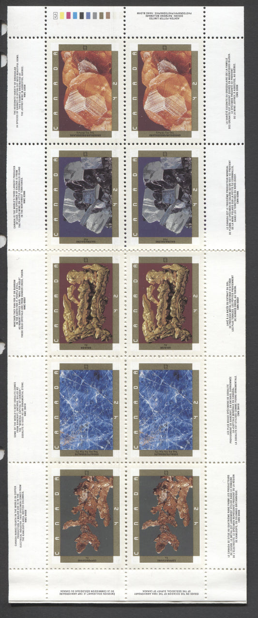 Canada #BK147a-b 1992 Canadian Geological Survey Issue, Complete $4.20  Booklet, Coated Papers Paper, Dead Paper, 4 mm GT-4 Tagging