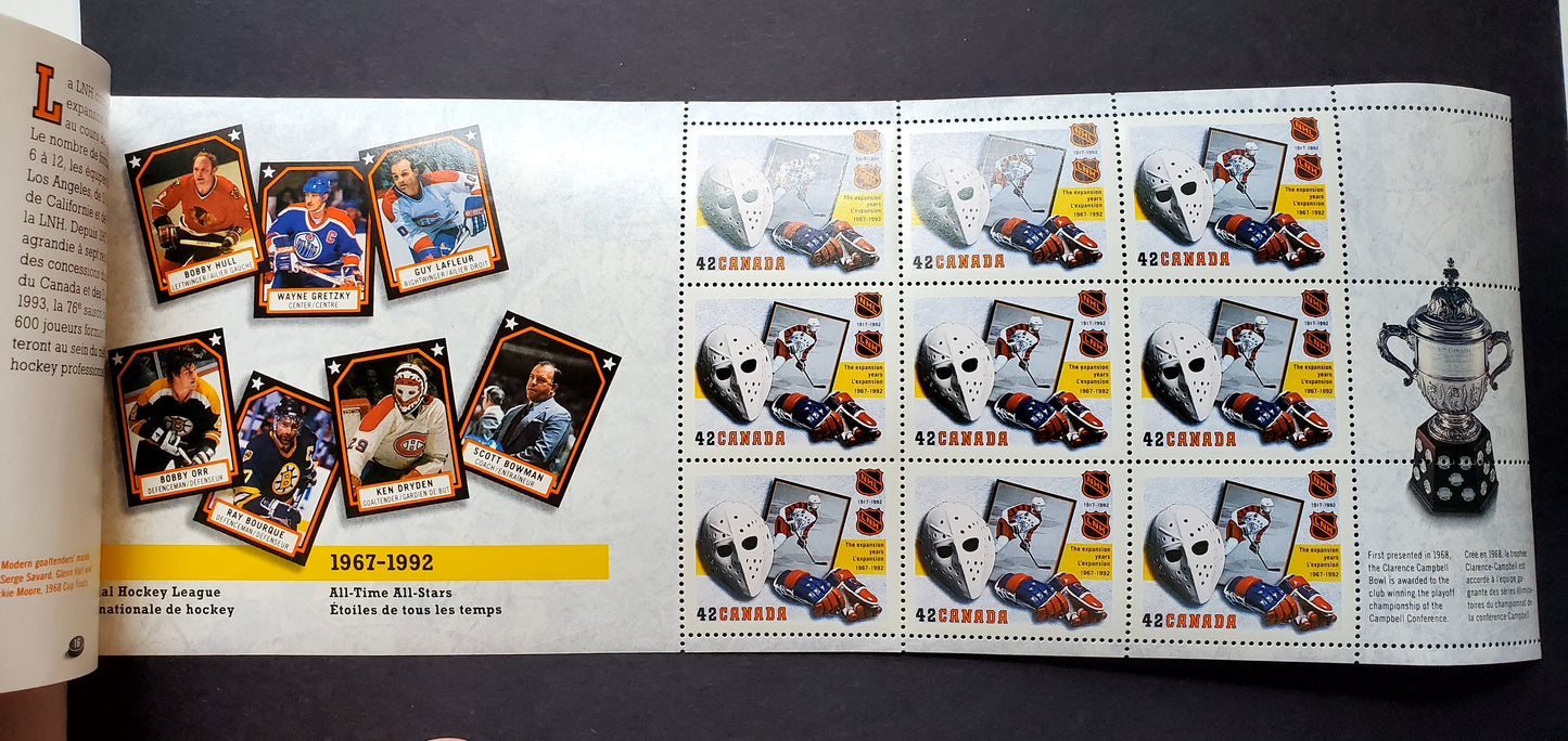 Canada #BK148a-c 1992 NHL Issue, Complete $10.50  Booklet, Harrison Paper, Dead Paper, 4 mm GT-4 Tagging