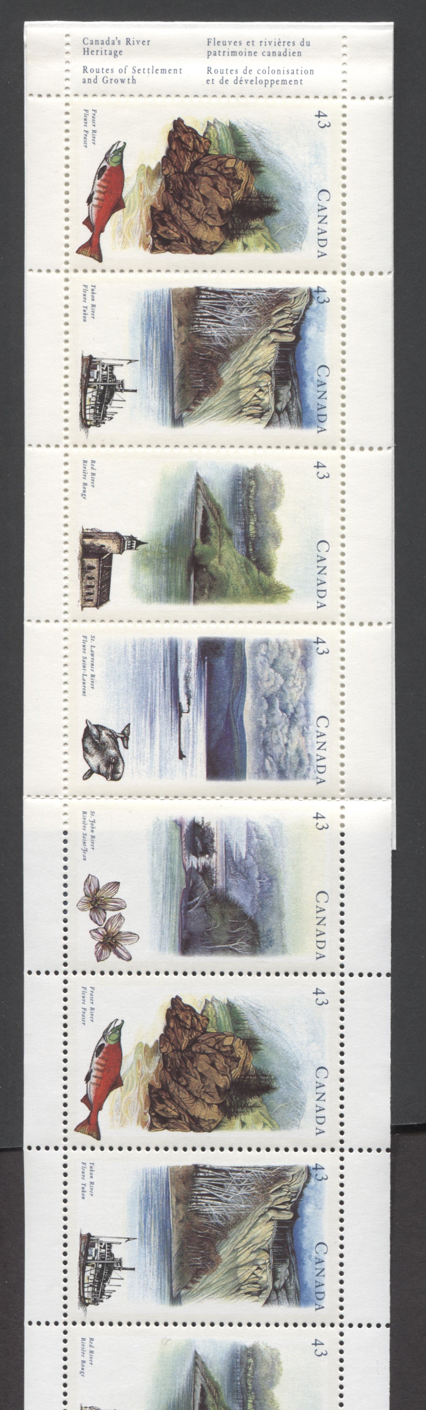 Canada #BK161a-b 1993 Heritage Rivers Issue, Complete $4.30  Booklet, Harrison Paper, Dead Paper, 4 mm GT-4 Tagging