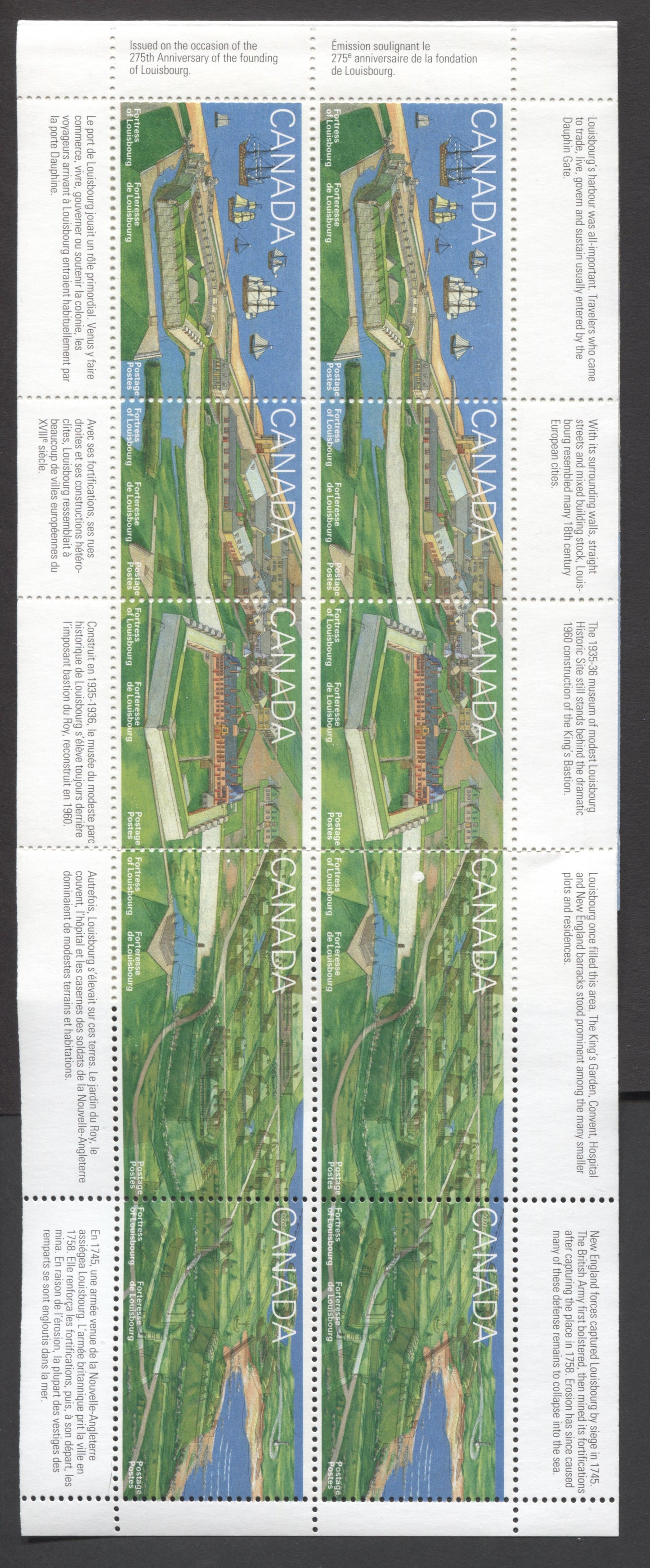 Canada #BK175a-b 1995 Fortress of Louisburg Issue, Complete $4.30 Booklet, Coated Papers Paper, Dead Paper, All Over Tagging