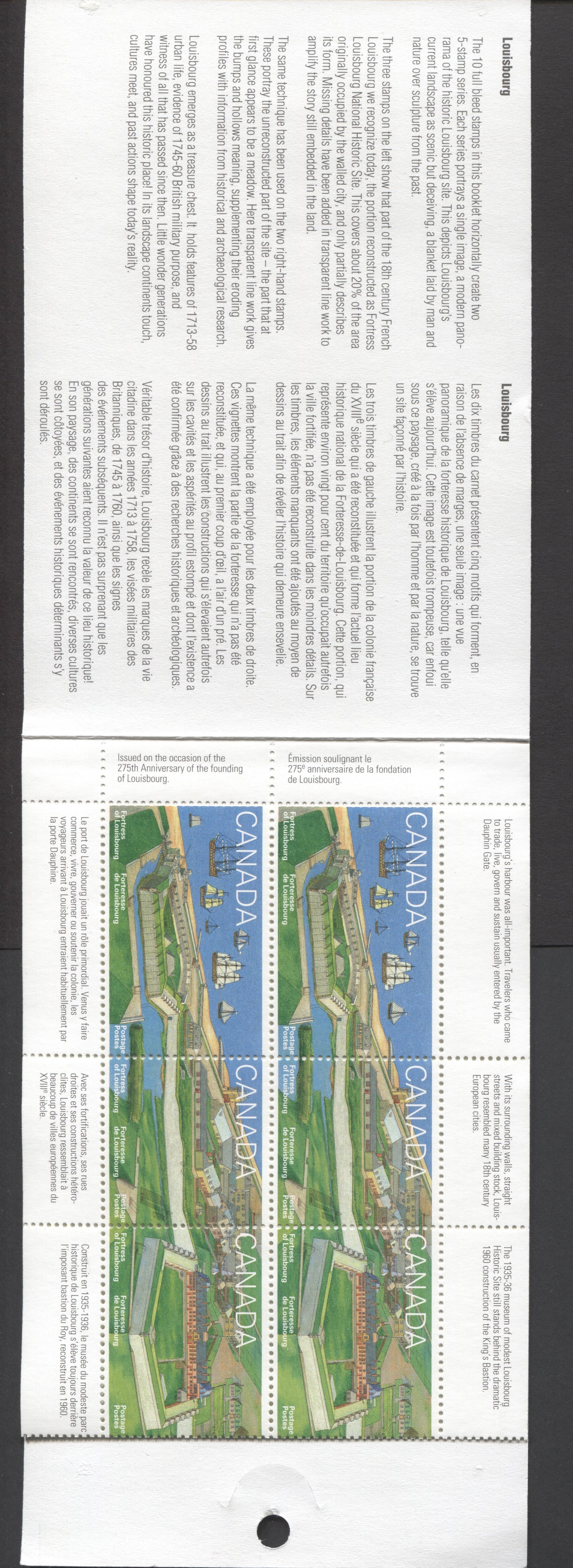 Canada #BK175a-b 1995 Fortress of Louisburg Issue, Complete $4.30 Booklet, Coated Papers Paper, Dead Paper, All Over Tagging