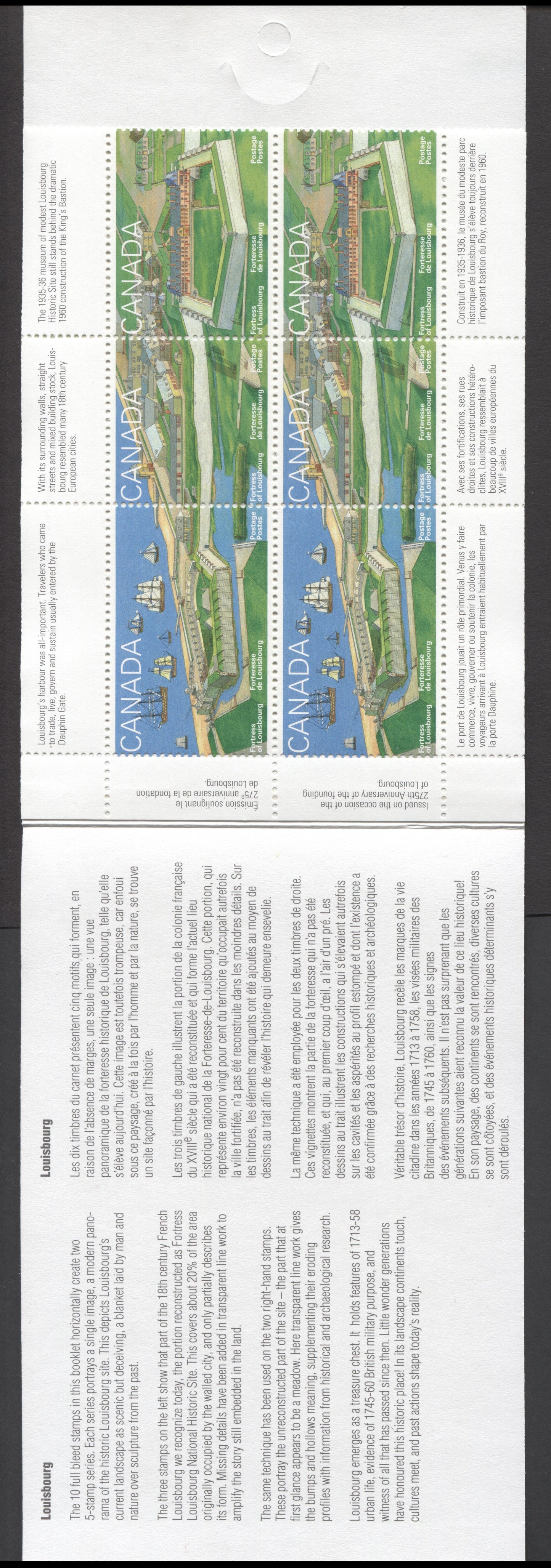 Canada #BK175a-b 1995 Fortress of Louisburg Issue, Complete $4.30 Booklet, Coated Papers Paper, Dead Paper, All Over Tagging