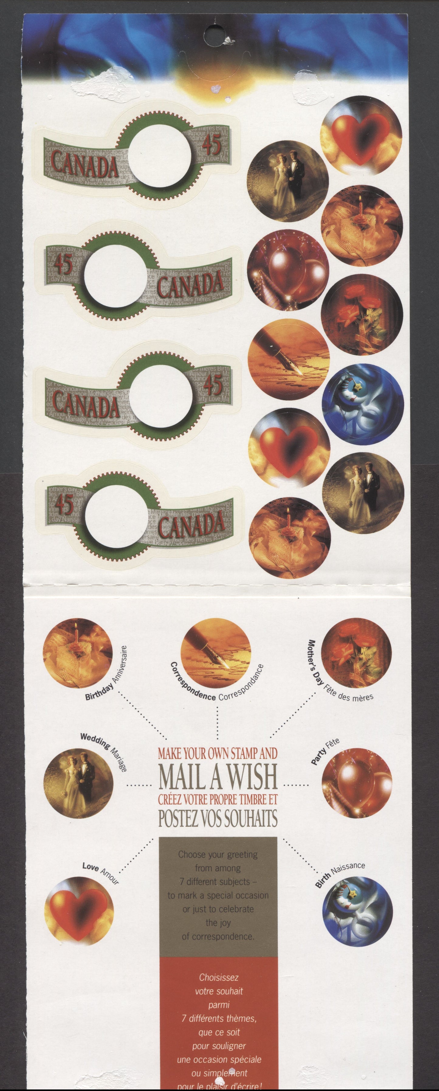 Canada #BK190a-b 1996 Greetings Issue, Complete $4.70 Booklet, Fasson Paper, Fluorescent Paper, 4 mm Tagged to Shape