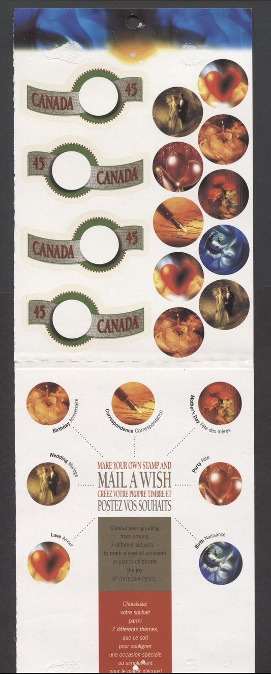 Canada #BK190a-b 1996 Greetings Issue, Complete $4.70 Booklet, Fasson Paper, Fluorescent Paper, 4 mm Tagged to Shape