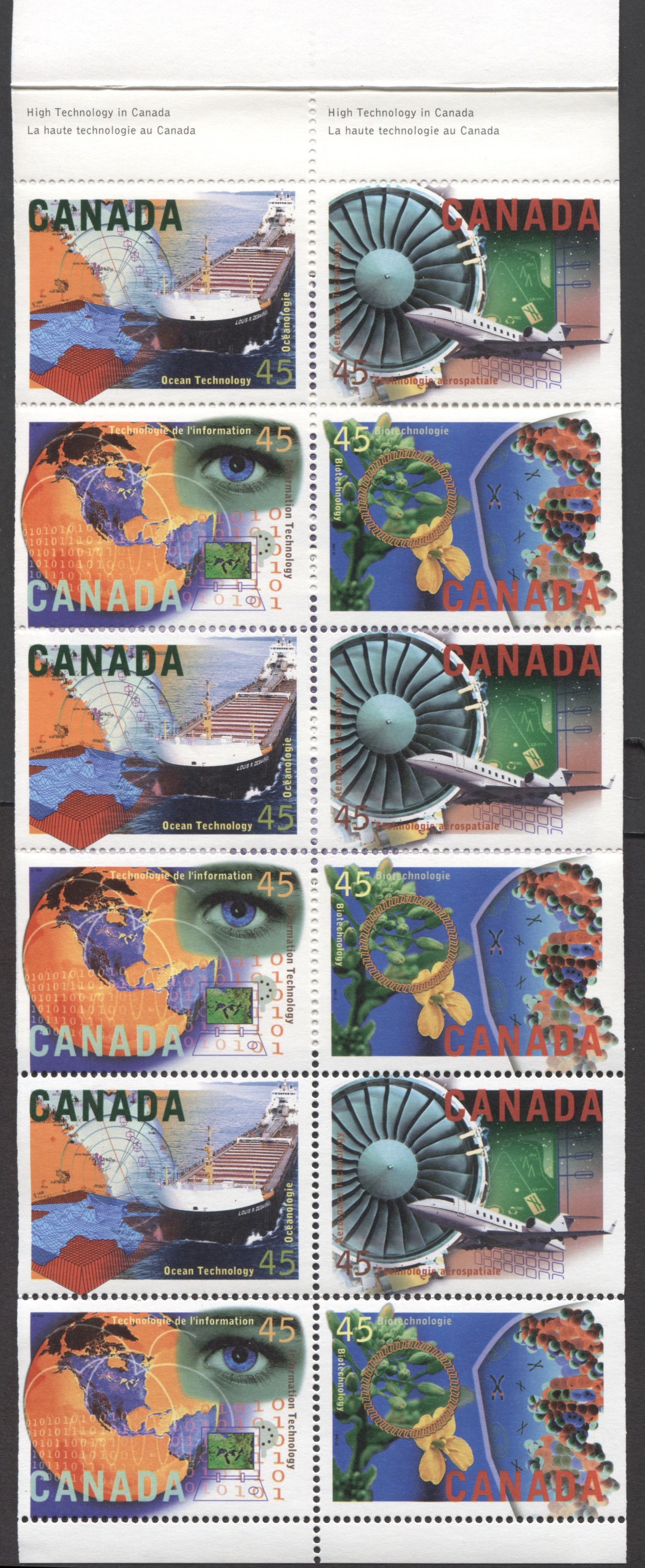 Canada #BK191a-b 1996 High Technology Issue, Complete $5.40 Booklet, Coated Papers Paper, Dead Paper, All Over Tagging