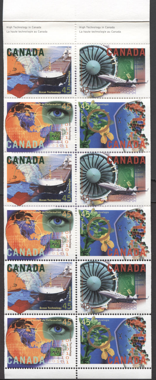 Canada #BK191a-b 1996 High Technology Issue, Complete $5.40 Booklet, Coated Papers Paper, Dead Paper, All Over Tagging