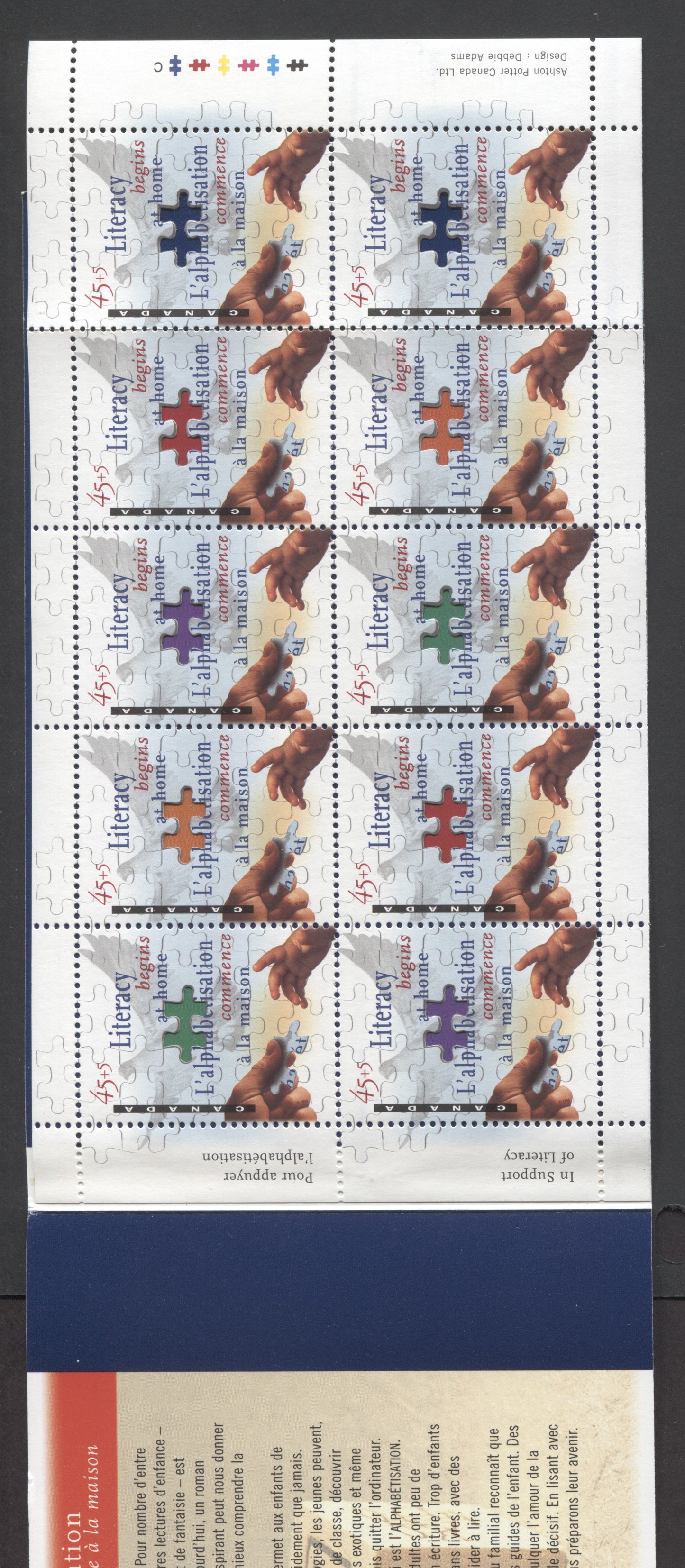 Canada #BK193a-b 1996 Literacy Issue, Complete $4.50 + 50¢ Booklet, Coated Papers Paper, Dead Paper, All Over Tagging