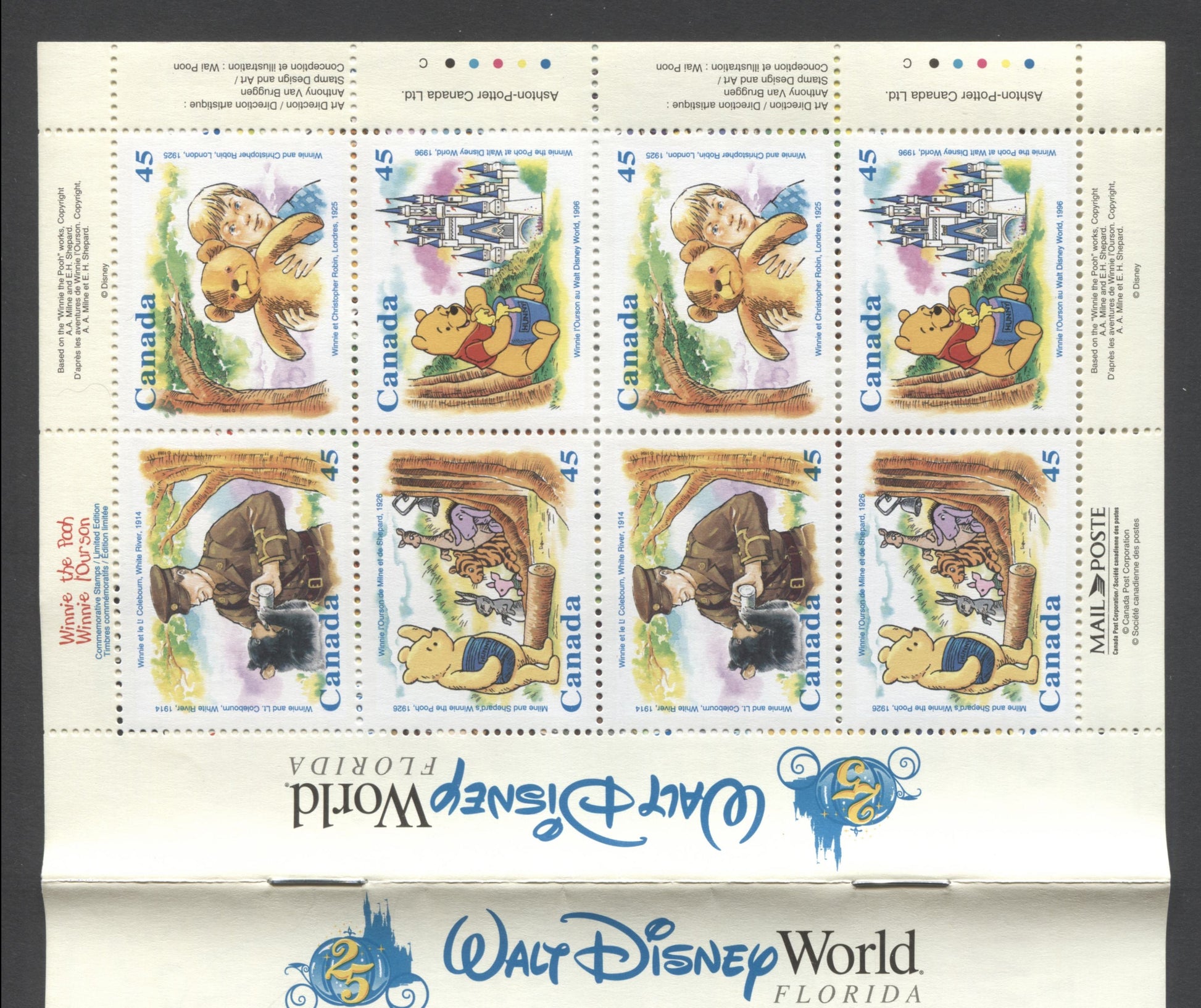 Canada #BK194 (SG #1701a) 1996 Winnie the Pooh Issue, Complete $7.2  Booklet, Front Cover