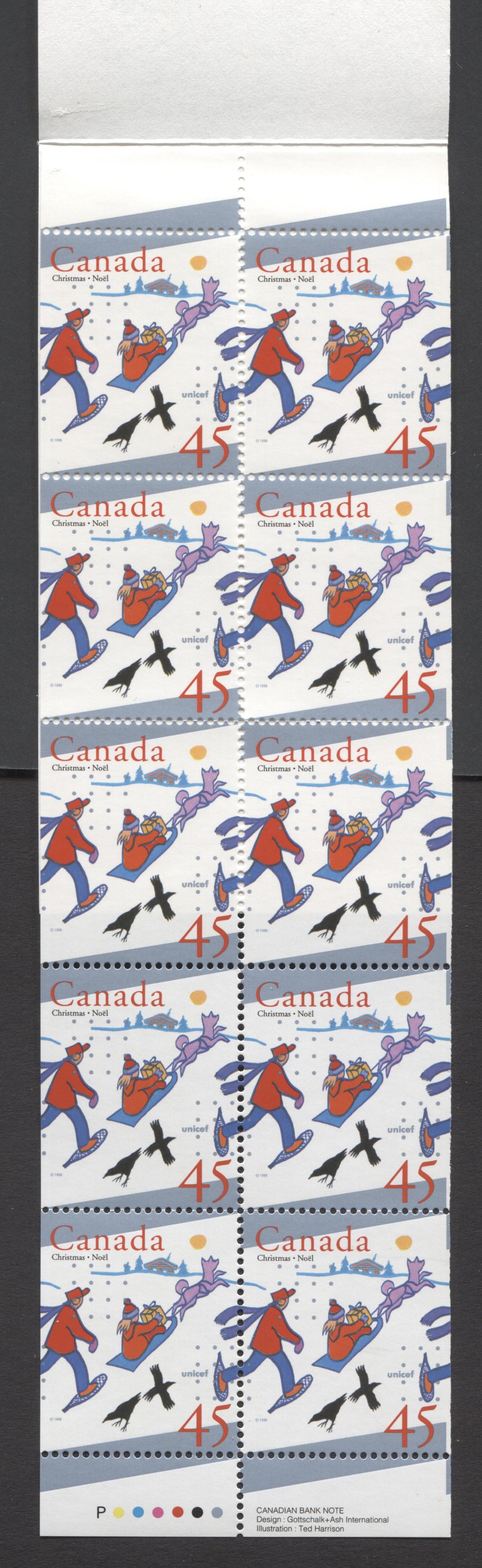 Canada #BK196a-b (SG #SB211) 1996 Christmas Issue, Complete $4.5  Booklet, Front Cover