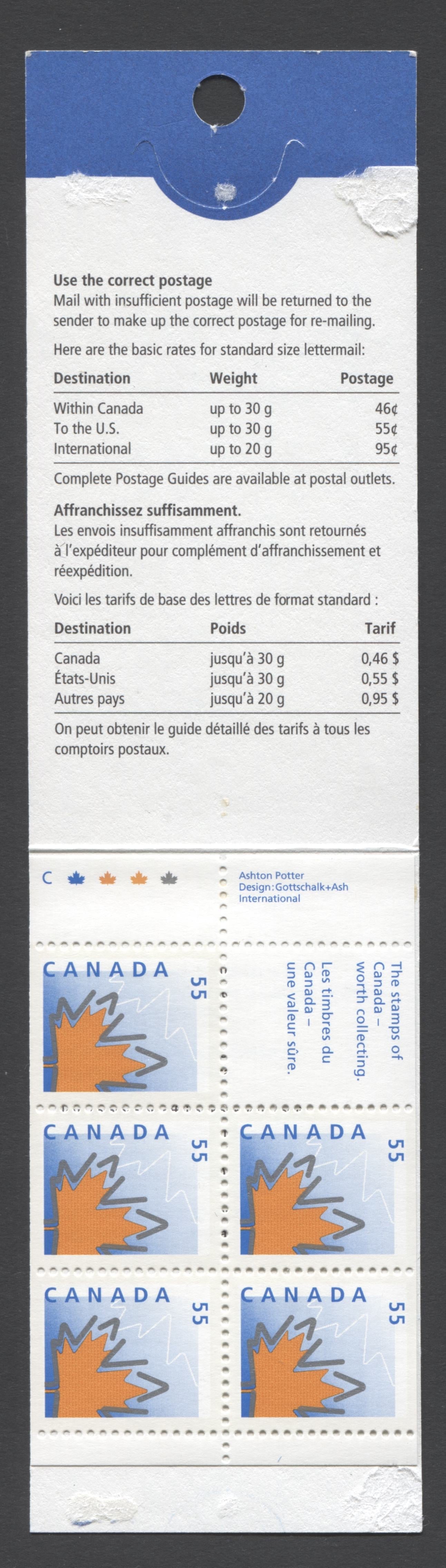 Canada #BK216a-b 1998-2003 Trades and Wildlife Definitive Issue, Complete $2.75 Booklet, Tullis Russell Coatings Paper, Dead Paper, 4 mm GT-4 Tagging