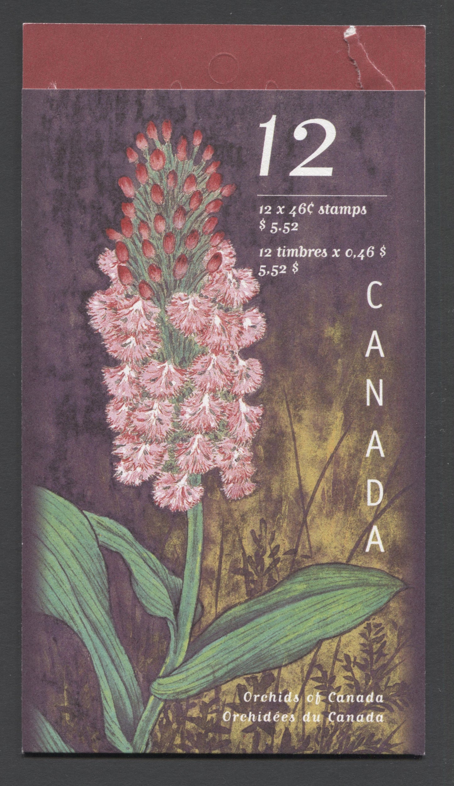 Canada #BK219a-b 1999 Orchids Issue, Complete $5.52 Booklet, Tullis Russell Coatings Paper, Dead Paper, 4 mm GT-4 Tagging