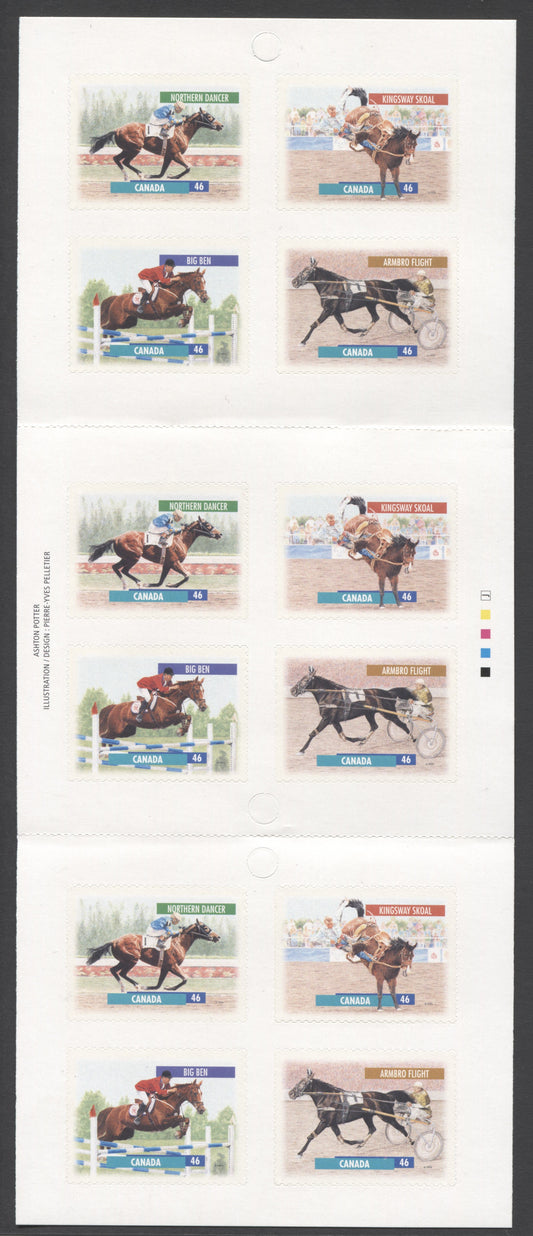 Canada #BK220a-b 1999 Horses Issue, Complete $5.52 Booklet, JAC Paper, Dead Paper, 4 mm GT-4 Tagging