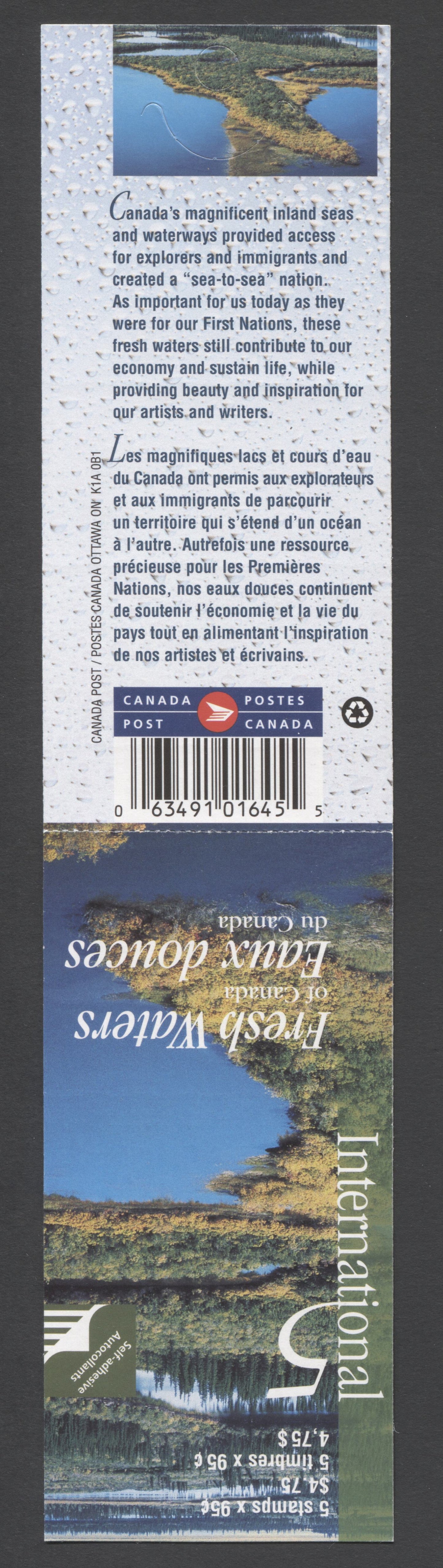 Canada #BK229a-b 2000 Fresh Waters of Canada Issue, Complete $4.75 Booklet, JAC Paper, Dead Paper, 4 mm GT-4 Tagging
