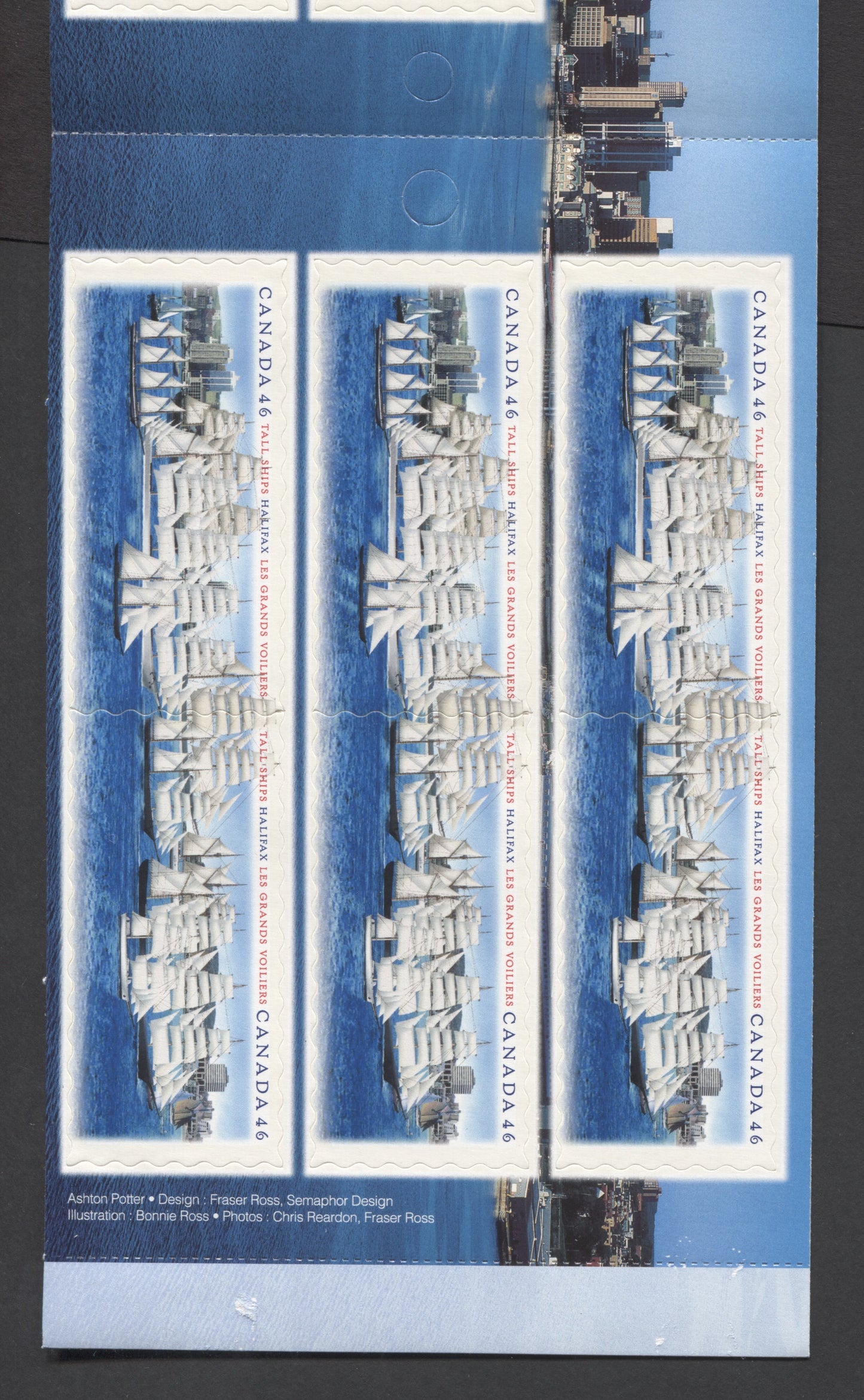 Canada #BK230a-b 2000 Tall Ships Visit Issue, Complete $4.60 Booklet, JAC Paper, Dead Paper, 4 mm GT-4 Tagging