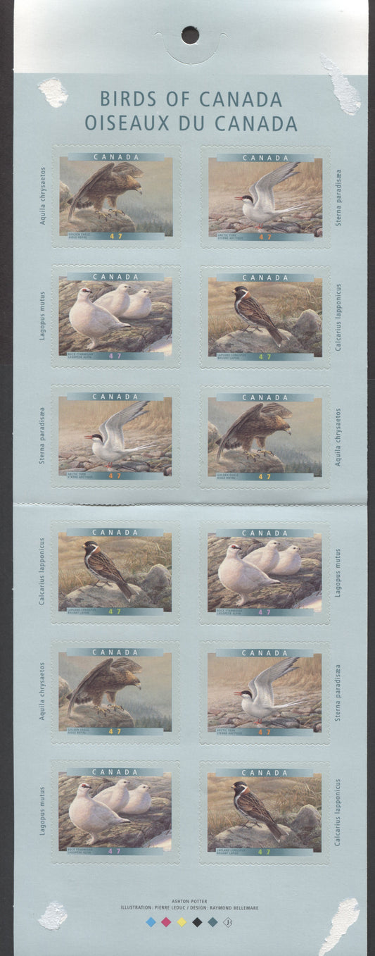 Canada #BK241a-b 2001 Birds of Canada Issue, Complete $5.64 Booklet, JAC Paper, Dead Paper, 4 mm GT-4 Tagging