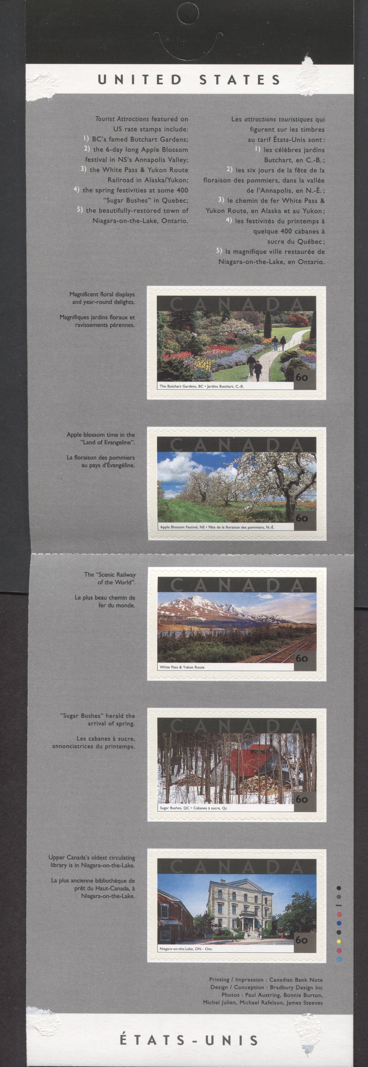 Canada #BK243a-b 2001 Tourist Attractions Issue, Complete $3 Booklet, JAC Paper, Dead Paper, 4 mm GT-4 Tagging