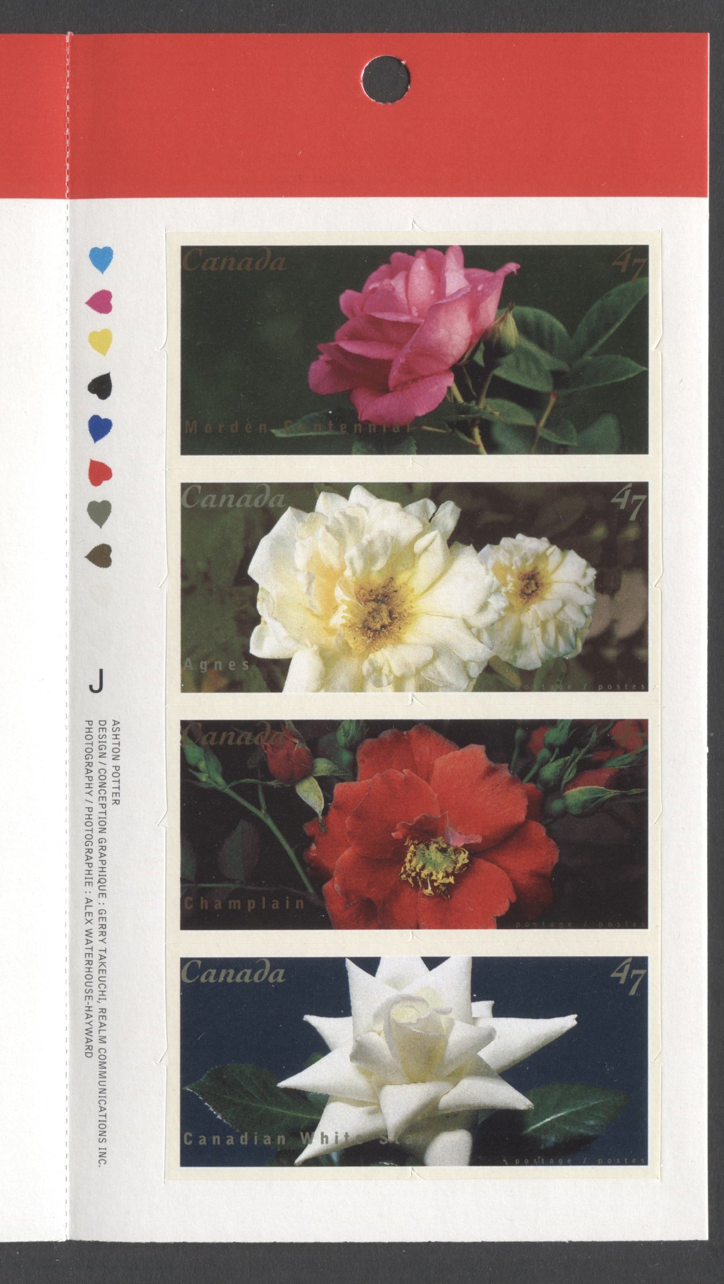 Canada #BK245a-b 2001 Roses Issue, Complete $5.64 Booklet, JAC Paper, Dead Paper, 4 mm GT-4 Tagging
