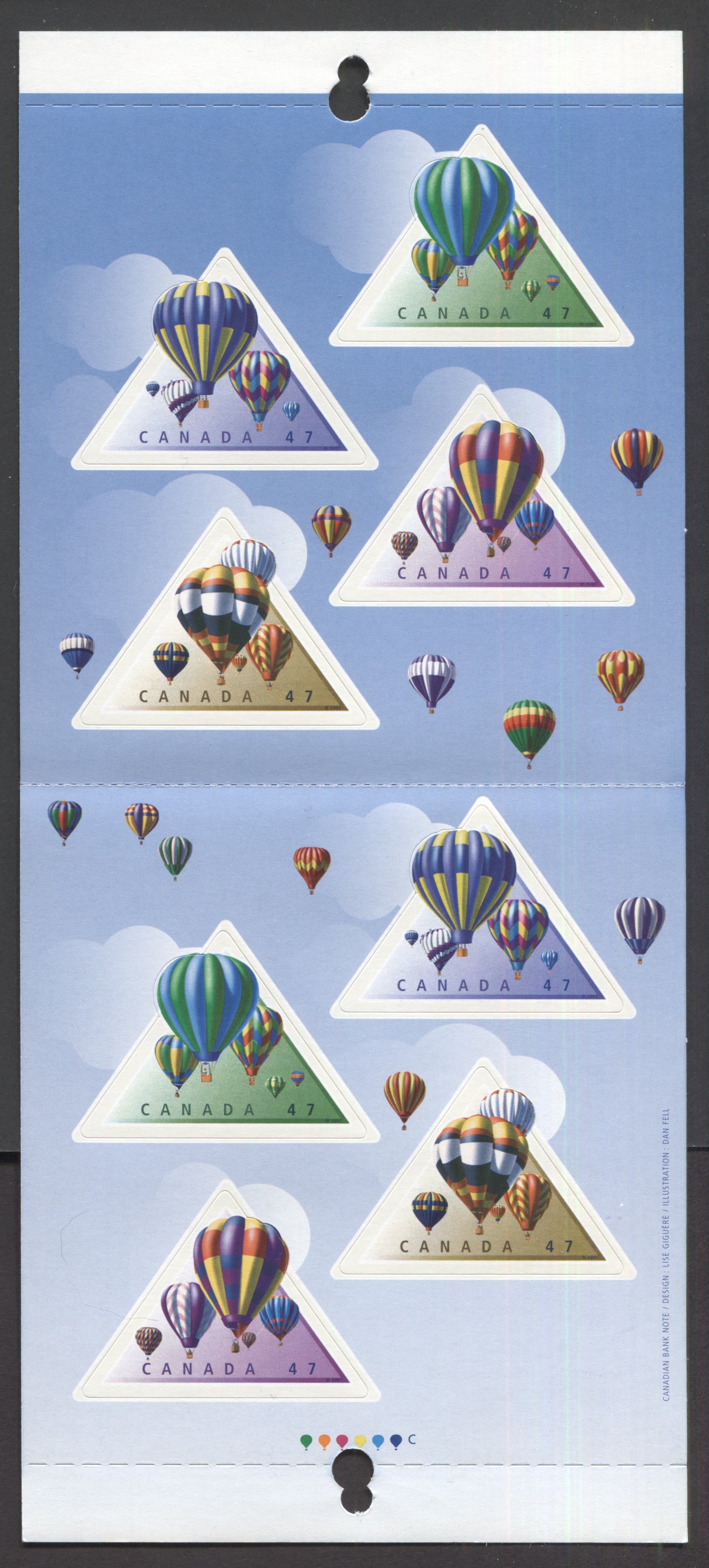 Canada #BK247a-i 2001 Hot Air Balloons Issue, Complete $3.76 Booklet, Tullis Russell Coatings Paper, Dead Paper, 4 mm GT-3 Tagging