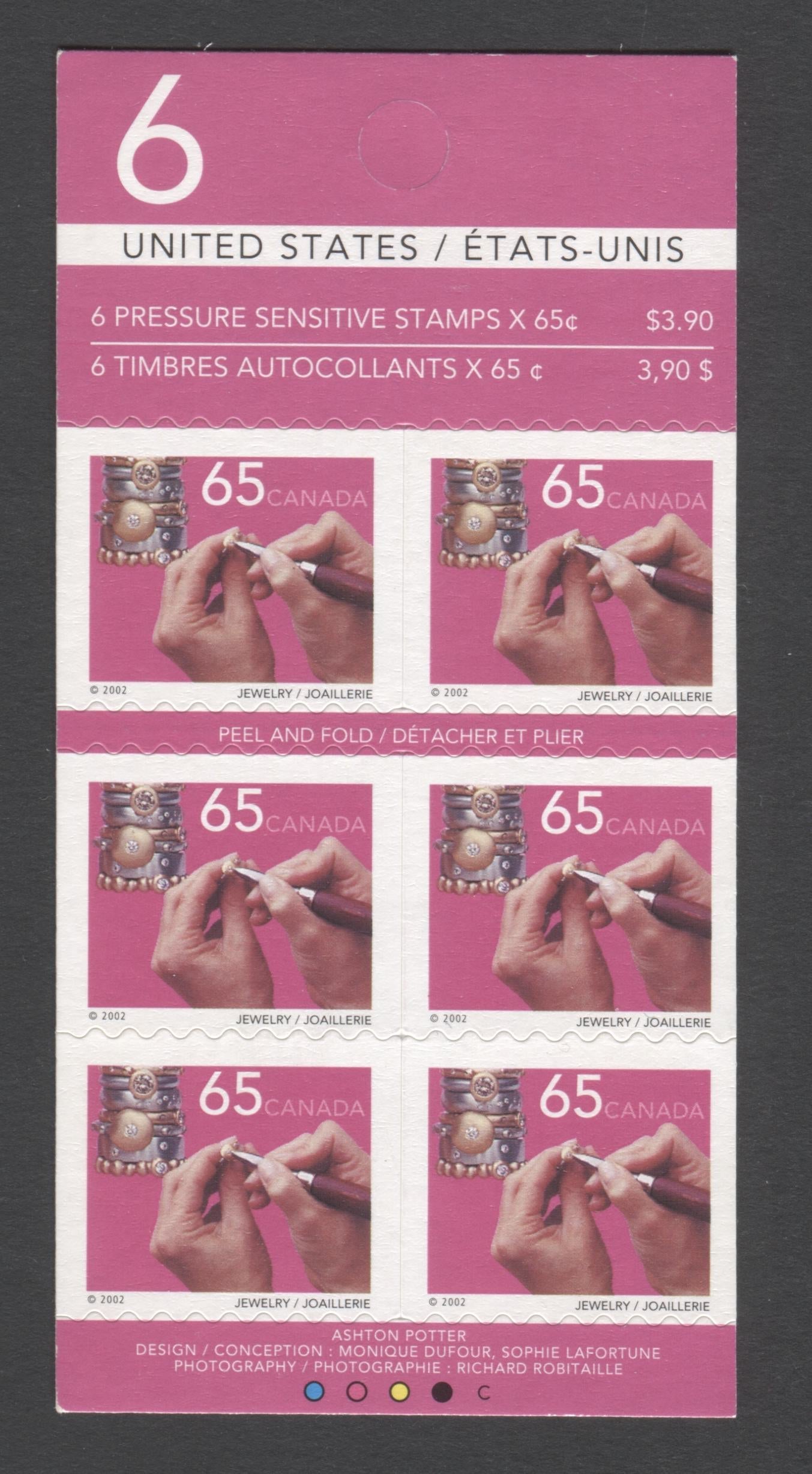Canada #BK252a-b 2000-2003 Trades and Wildlife Definitive Issue, Complete $3.90  Booklet, JAC Paper, Dead Paper, 4 mm GT-4 Tagging