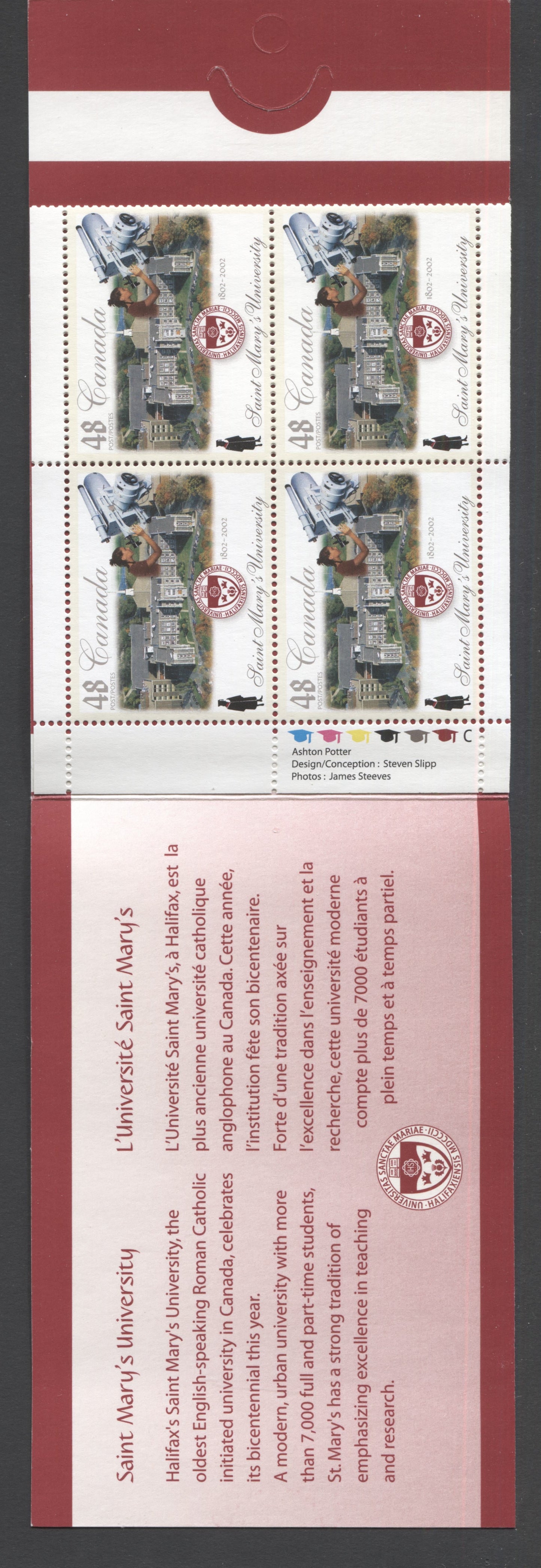 Canada #BK256a-b 2002 Trinity College Issue, Complete $3.84 Booklet, Tullis Russell Coatings Paper, Dead Paper, 4 mm GT-4 Tagging