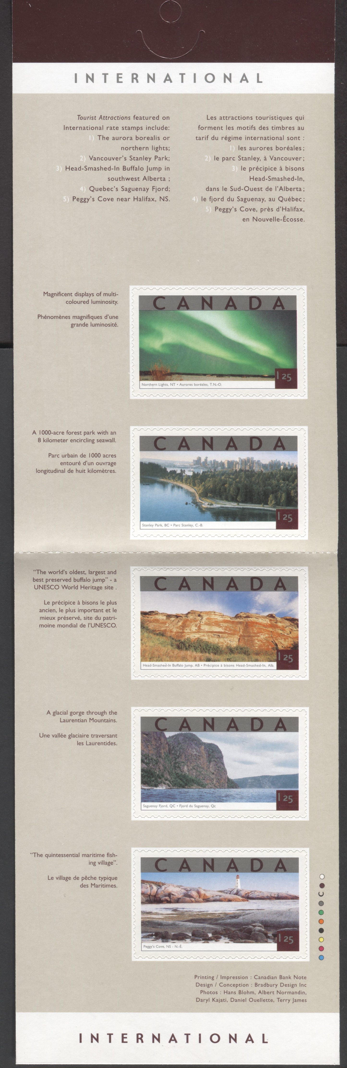 Canada #BK260a-b 2002 Tourist Attractions Issue, Complete $6.25 Booklet, Tullis Russell Coatings Paper, Dead Paper, 4 mm GT-4 Tagging