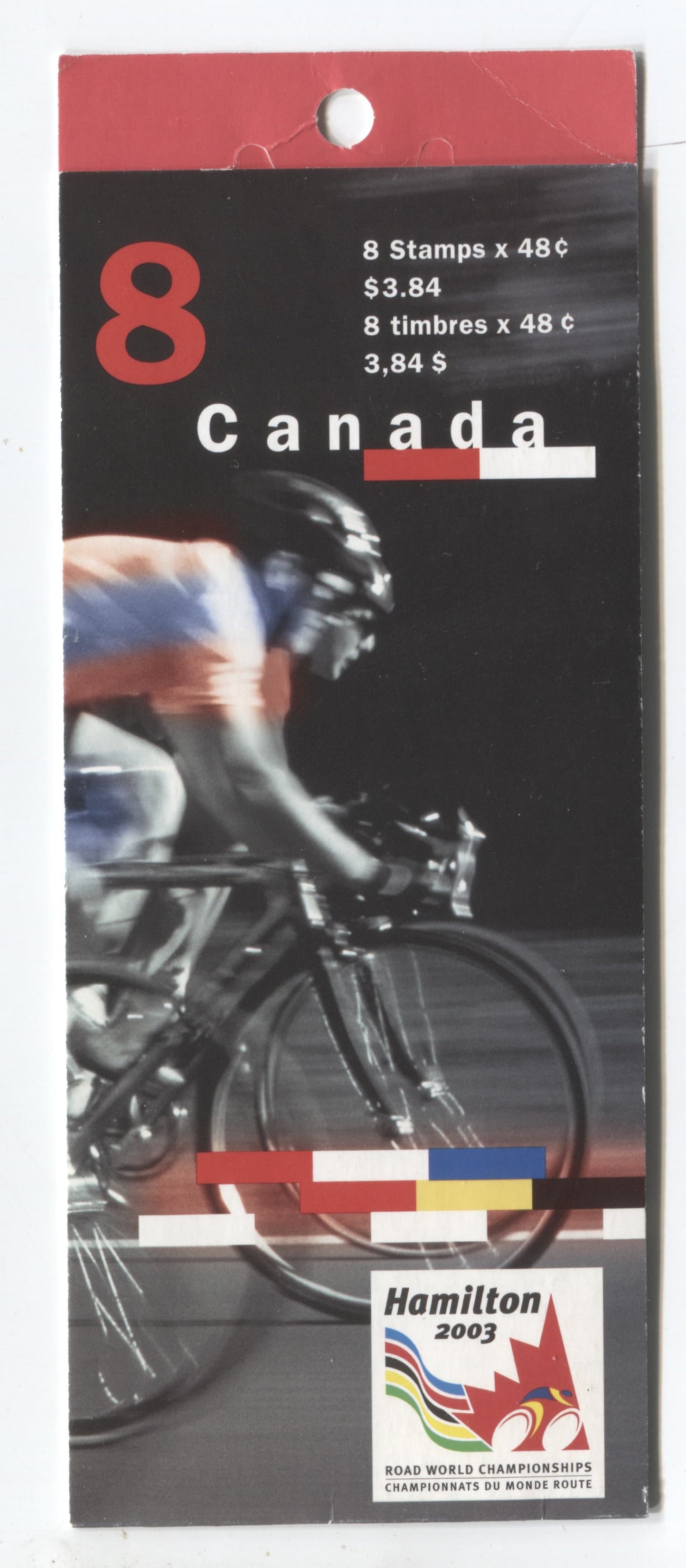 Canada #BK275a-b 2003 Road Cycling Issue, Complete $3.84 Booklet, Tullis Russell Coatings Paper, Dead Paper, 4 mm GT-4 Tagging