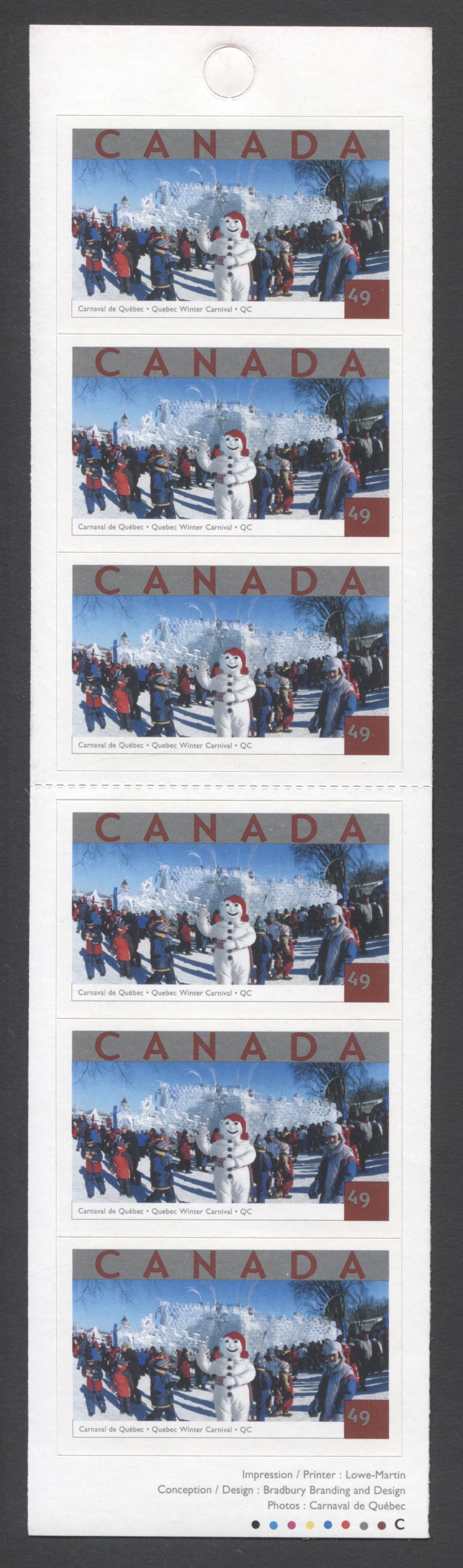 Canada #BK285 (SG #SB293) 2004 Quebec Winter Carnival Issue, Complete $2.94  Booklet, Front Cover