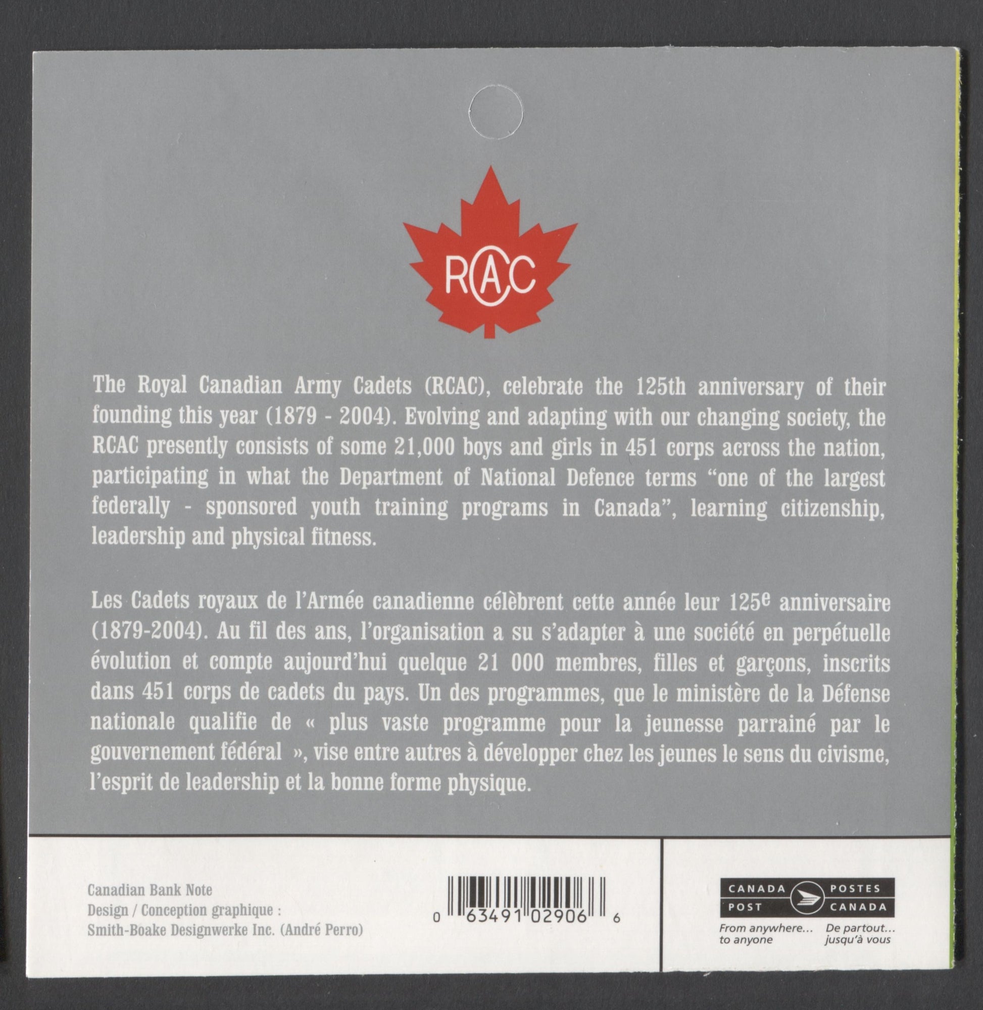 Canada #BK286 (SG #SB298) 2004 Army Cadets Issue, Complete $3.92  Booklet, Front Cover
