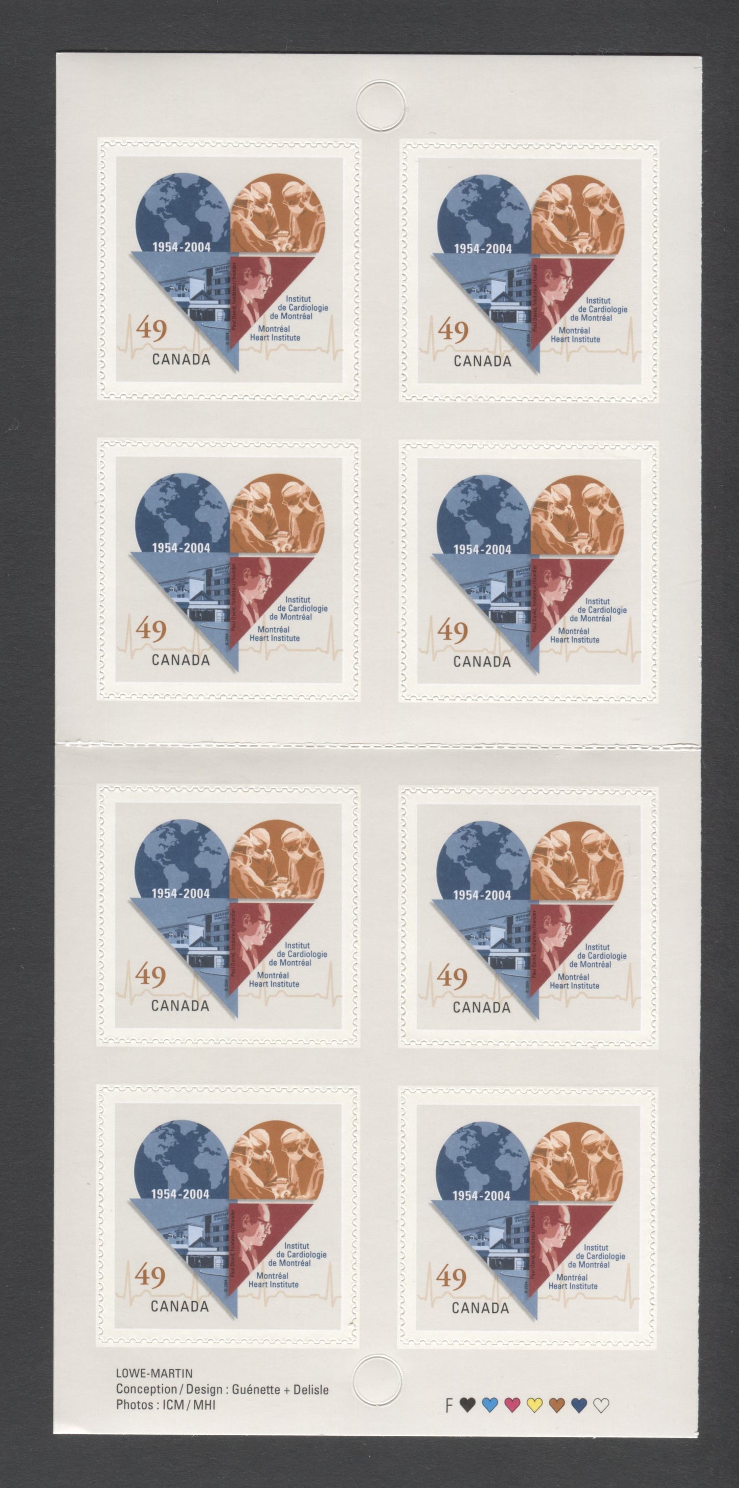 Canada #BK296 2004 Montreal Heart Institute Issue, Complete $3.92 Booklet, Fasson Paper, Dead Paper, 4 mm GT-4 Tagging